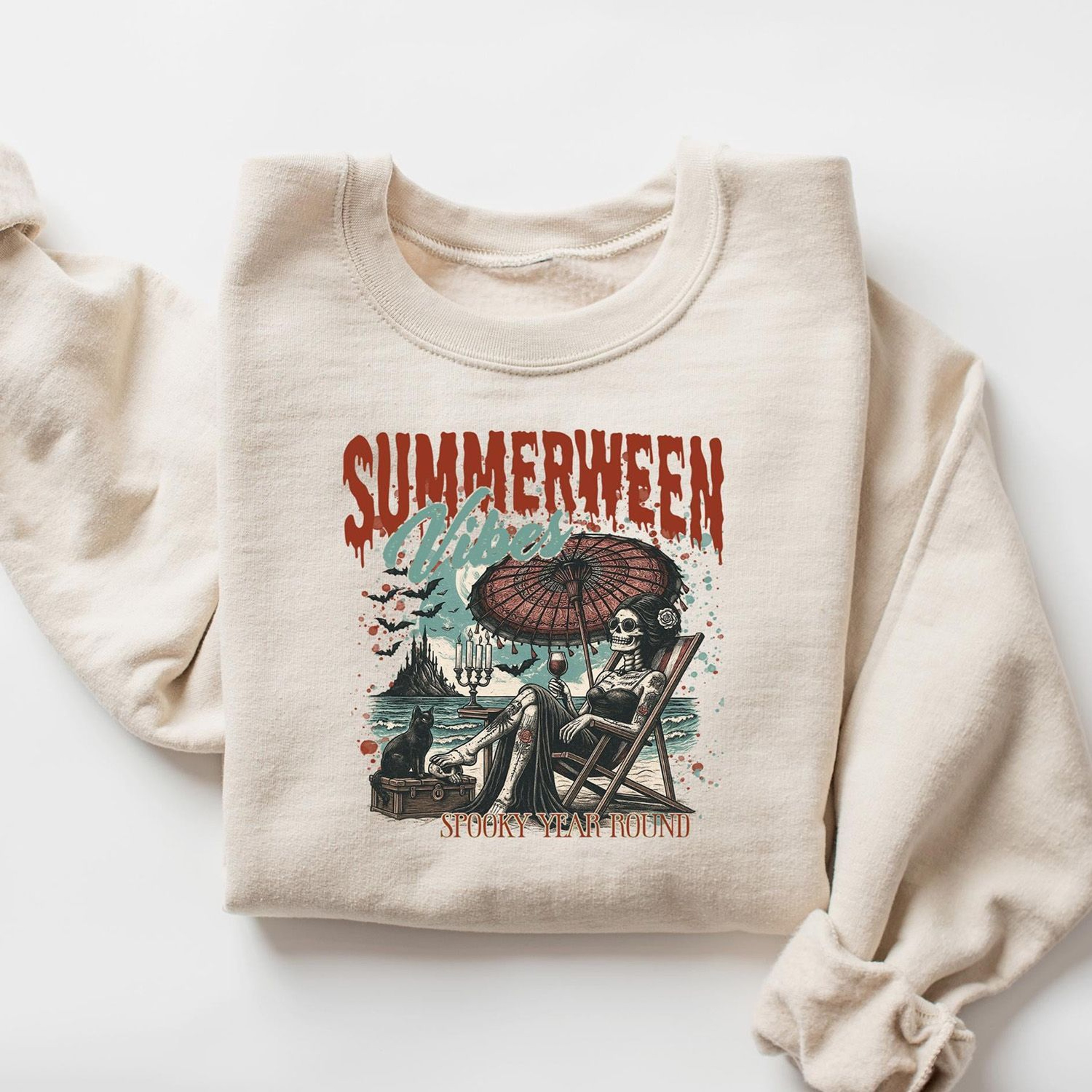 Summerween Halloween Shirt Spooky Beach Skeleton Vacation Tee 2