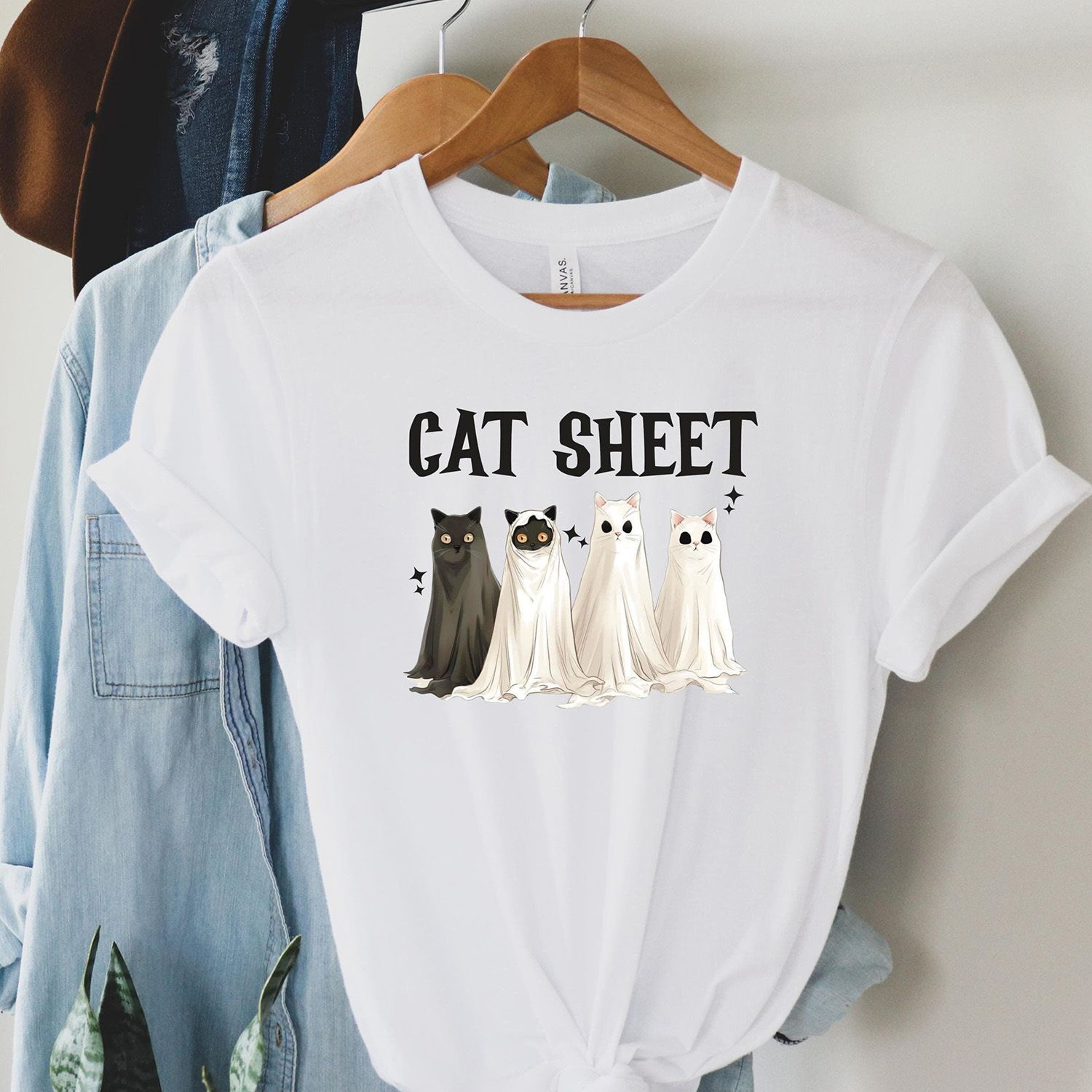 Cat Sheet Ghost Shirt Funny Halloween Cat Spooky Season Tee 3