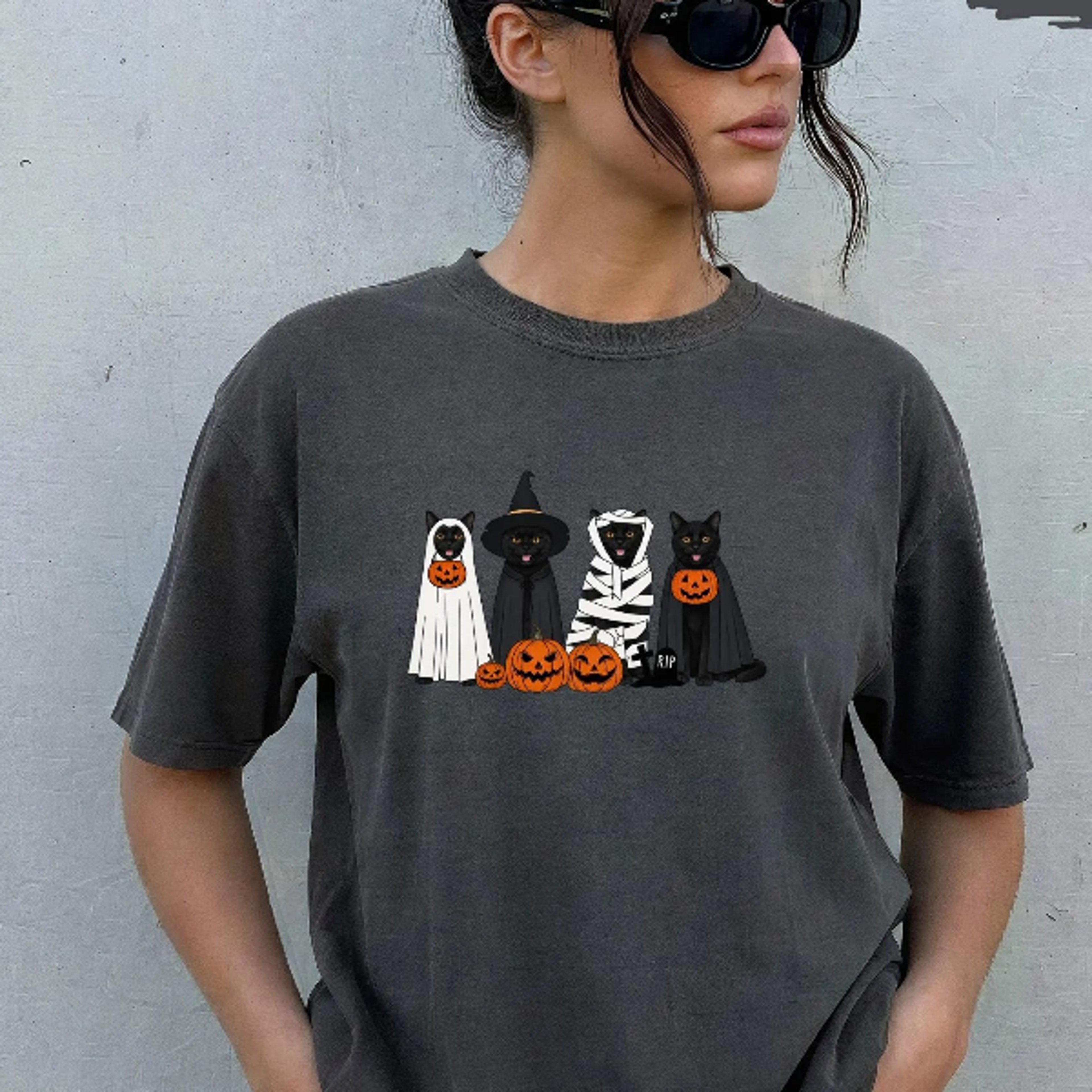 Halloween Black Cats Shirt Spooky Witch Ghost Mummy Vampire Cats Pumpkin Jack O Lantern TShirt Fall 