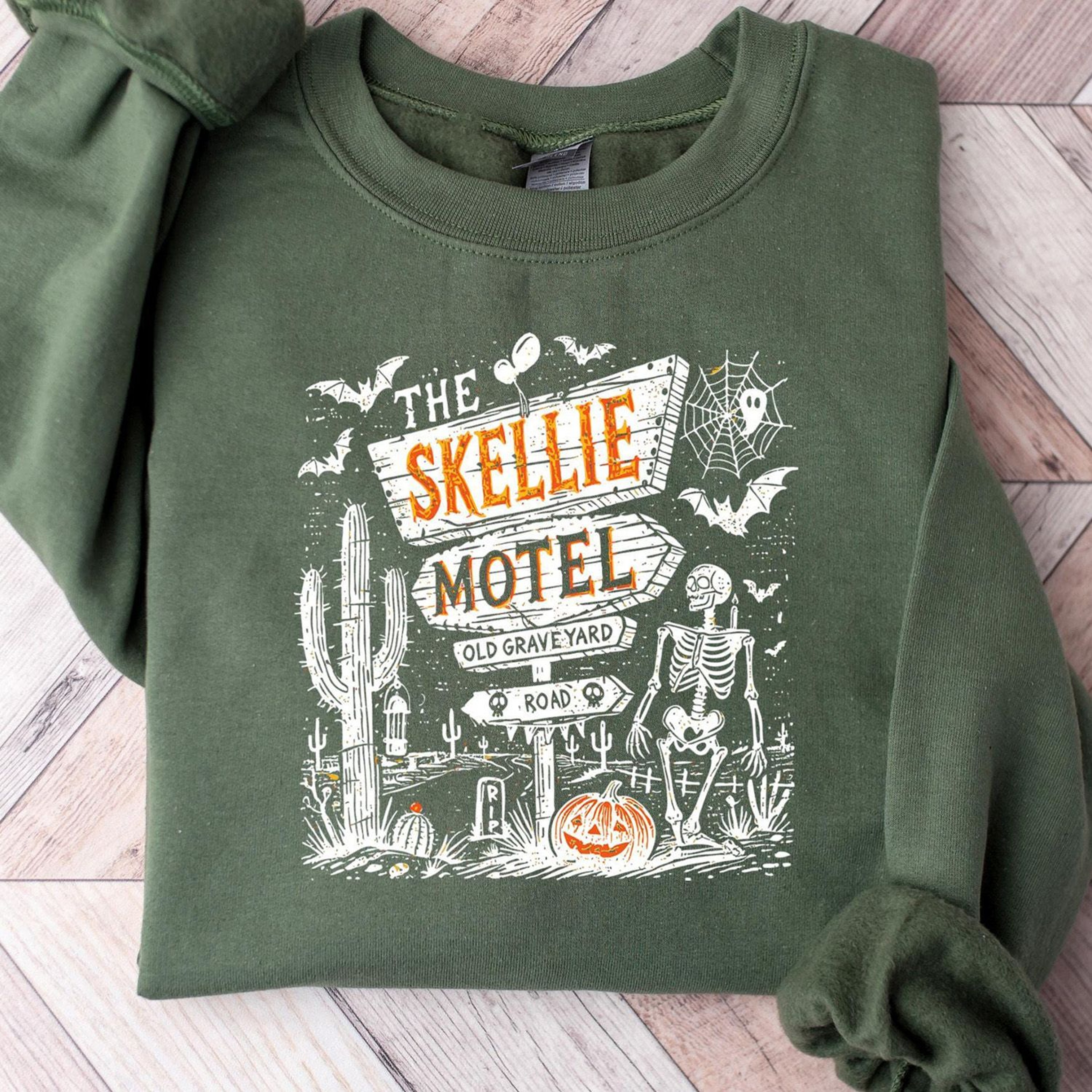 Skellie Motel Retro Skeleton Shirt Spooky Desert Halloween Tee 1