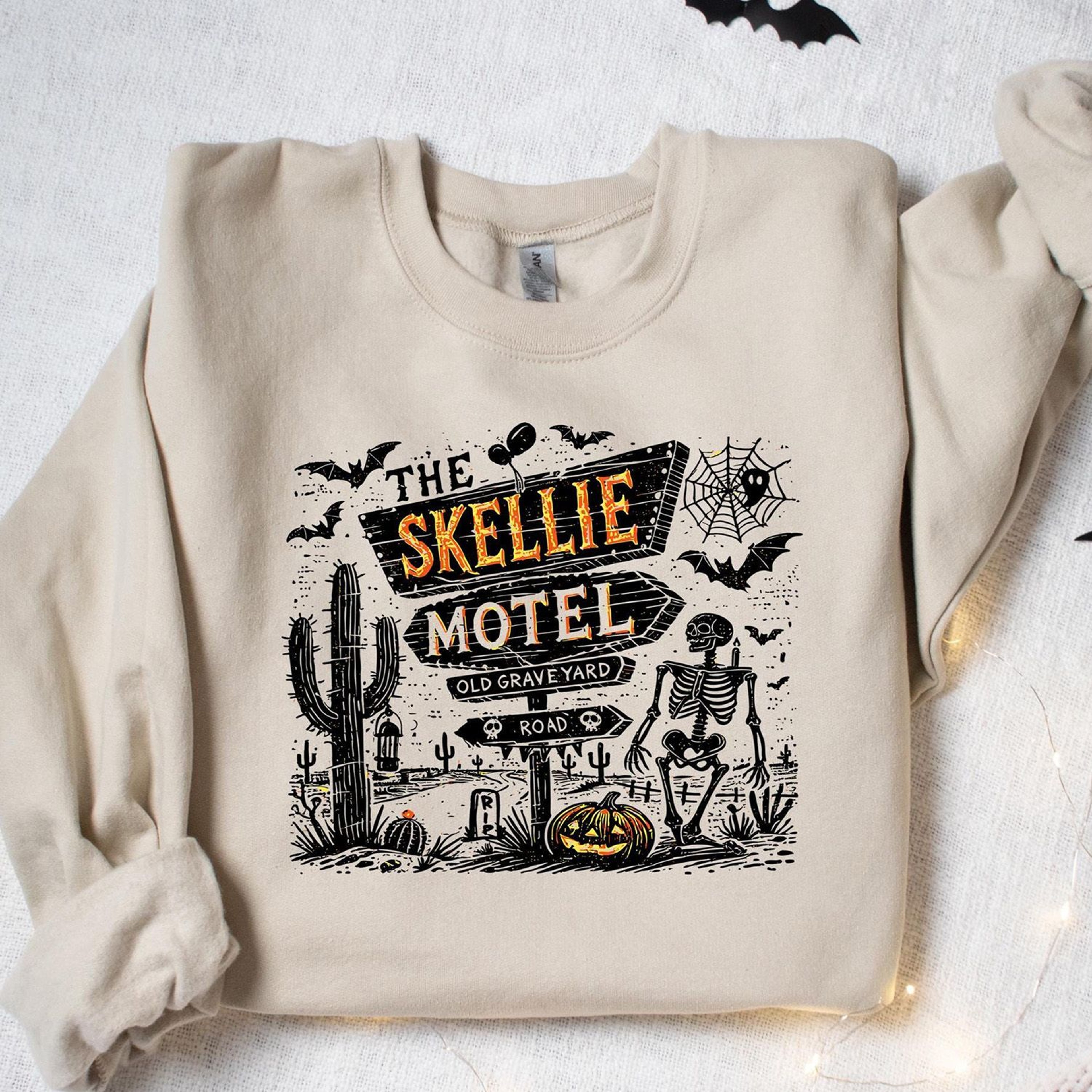 Skellie Motel Retro Skeleton Shirt Spooky Desert Halloween Tee 2