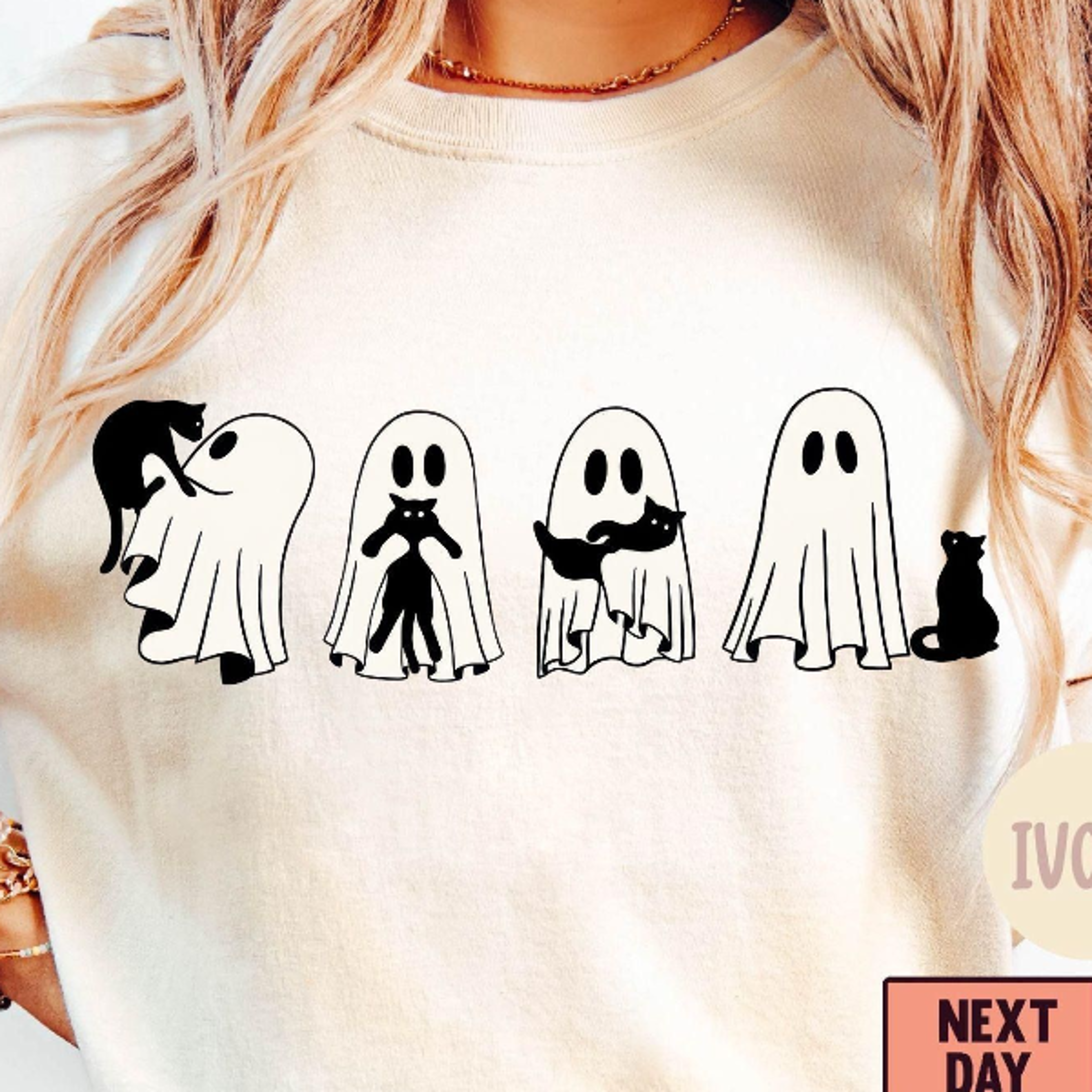 Halloween Black Cat  Ghost Shirt Halloween Ghost Tshirt Spooky Season Cat Tee Halloween Cute Women  