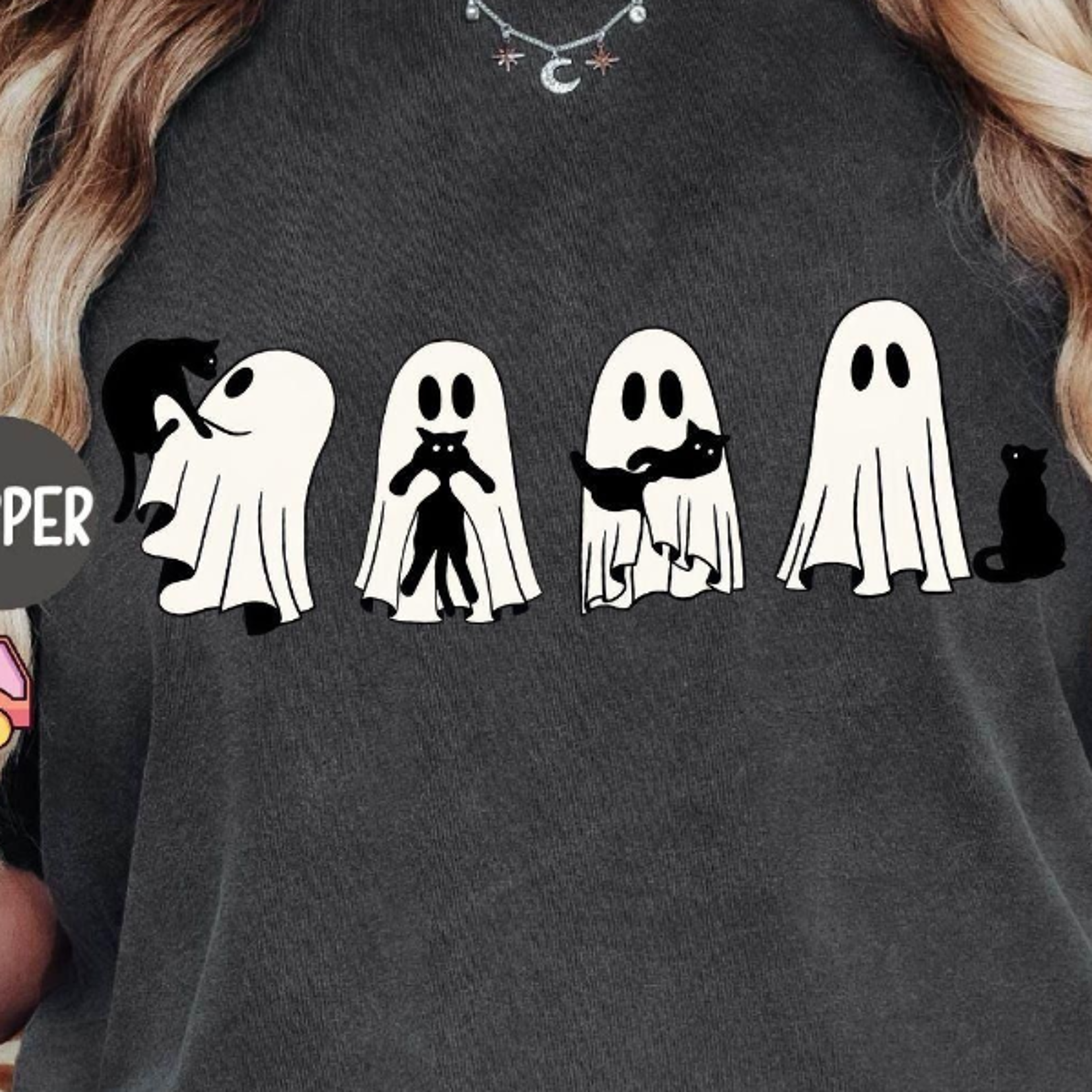 Halloween Black Cat  Ghost Shirt Halloween Ghost Tshirt Spooky Season Cat Tee Halloween Cute Women  