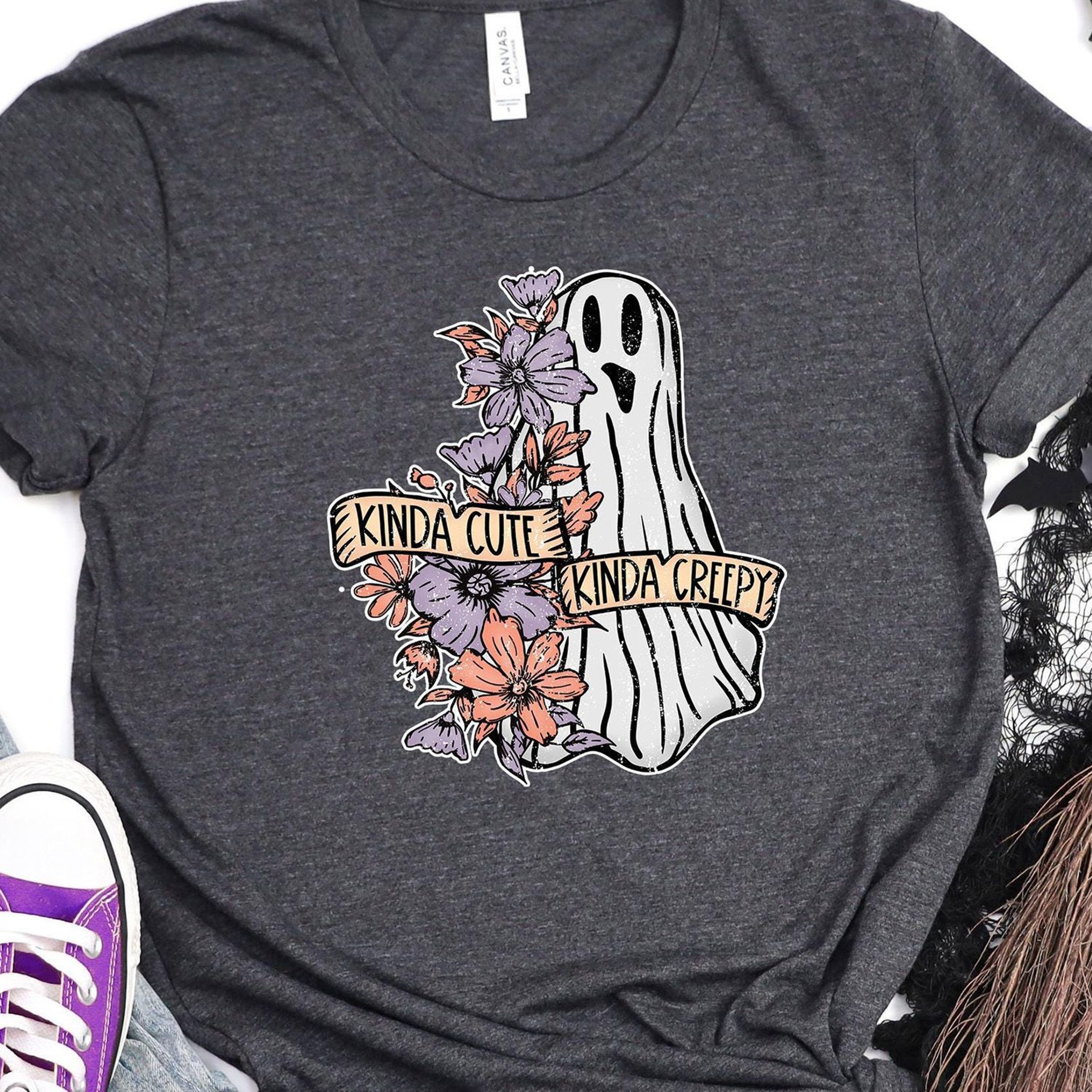 Kinda Cute Kinda Creepy Floral Ghost Shirt Halloween Bleached Tee 2