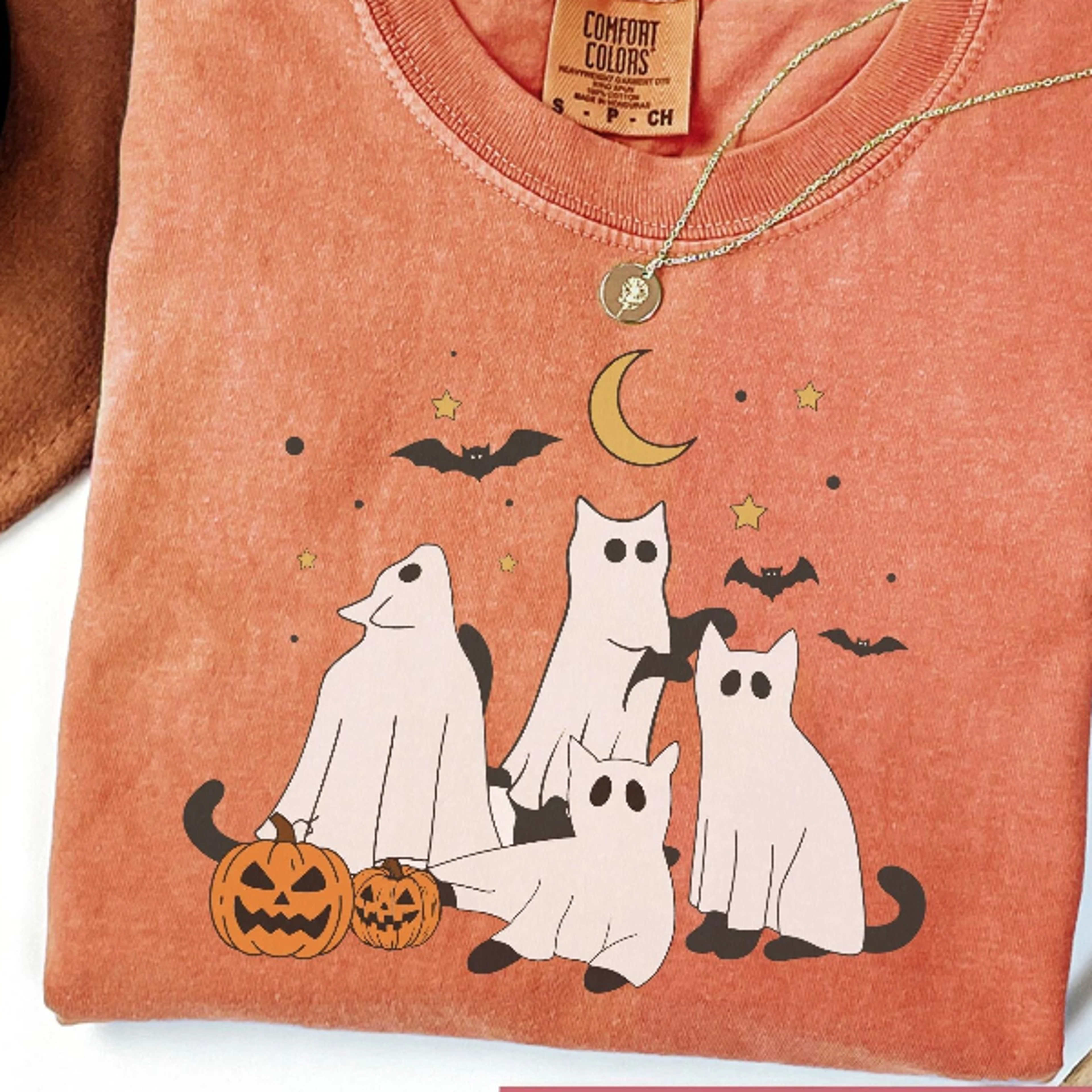 Black Cat Shirt Ghost Cat Shirt Cat Ghost TShirt Cute Cat Lovers Shirt Retro Ghost Halloween Hallow 