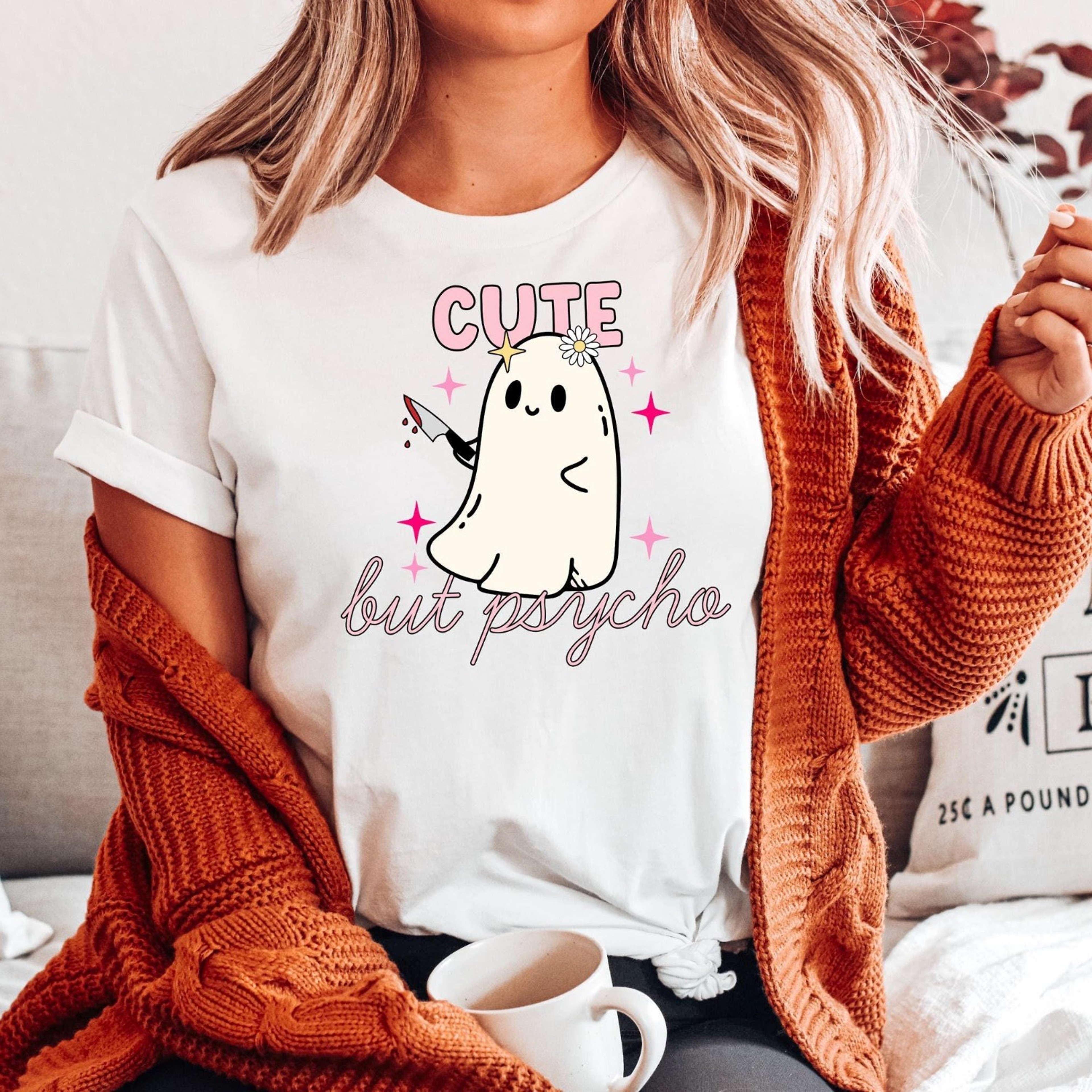Cute But Psycho Halloween Shirt Funny Witch Ghost Spooky Tee 1jpg