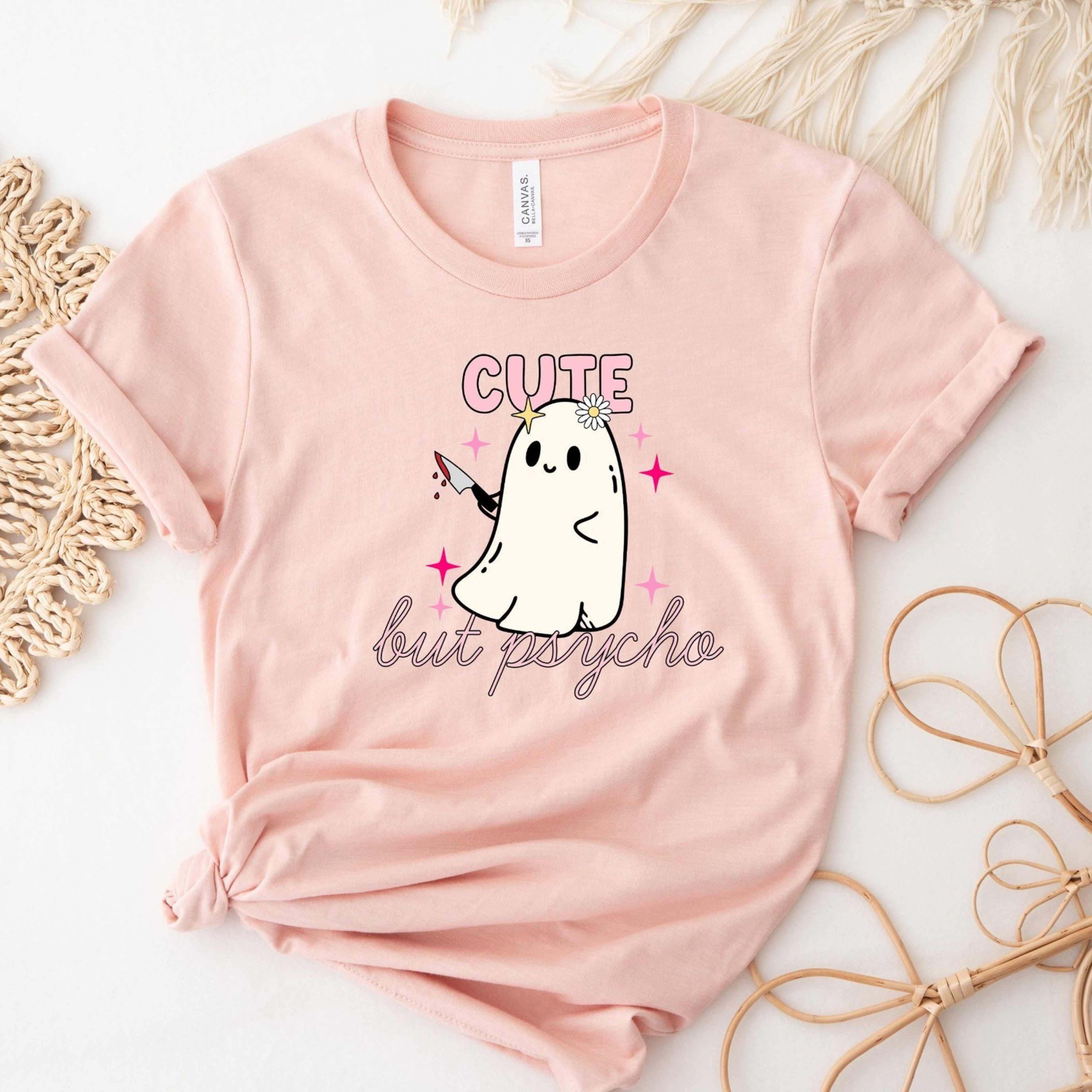 Cute But Psycho Halloween Shirt Funny Witch Ghost Spooky Tee 3jpg