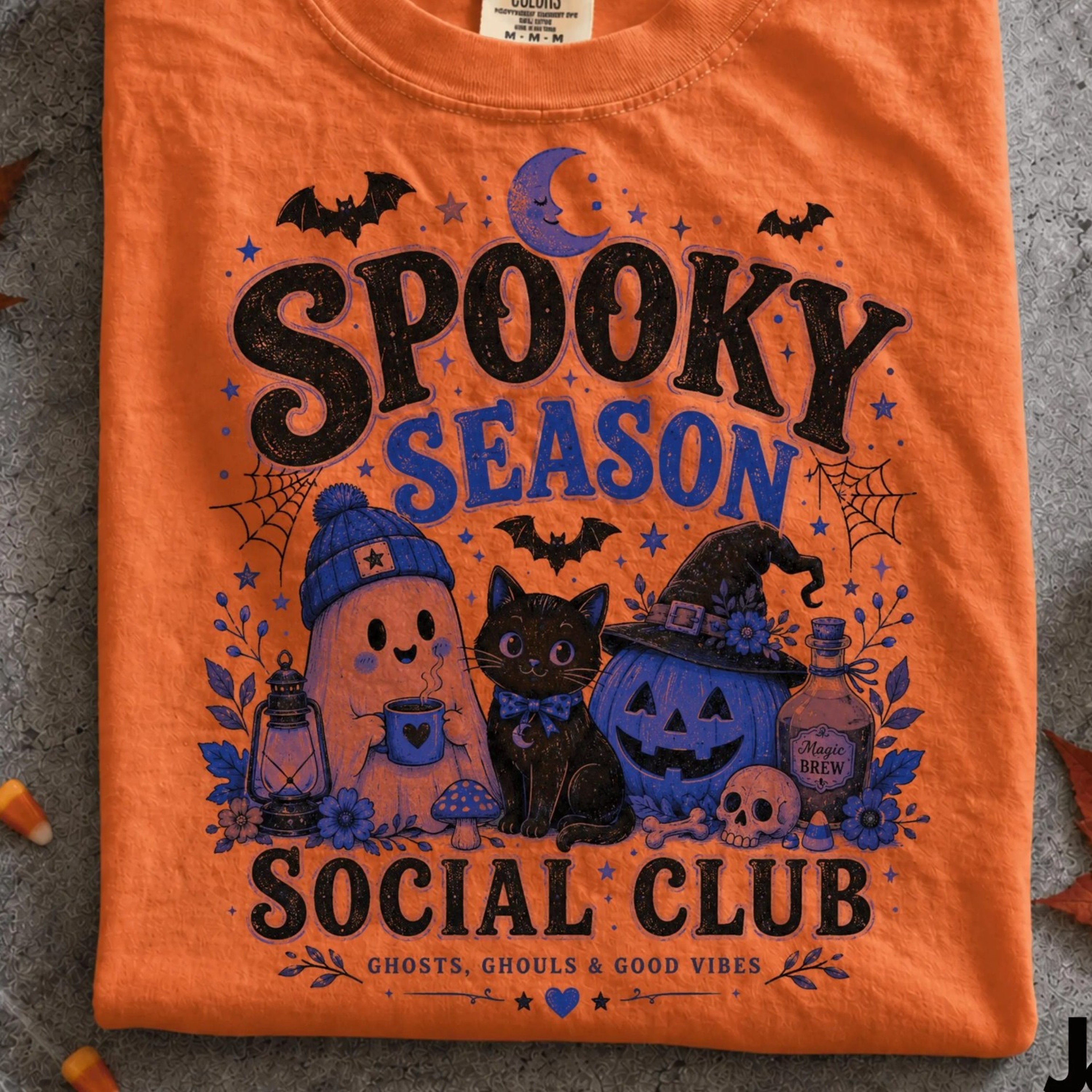 Spooky Season Social Club Halloween Shirt Cute Ghost Black Cat Pumpkin Tshirt Vintage Witchy Fall G 