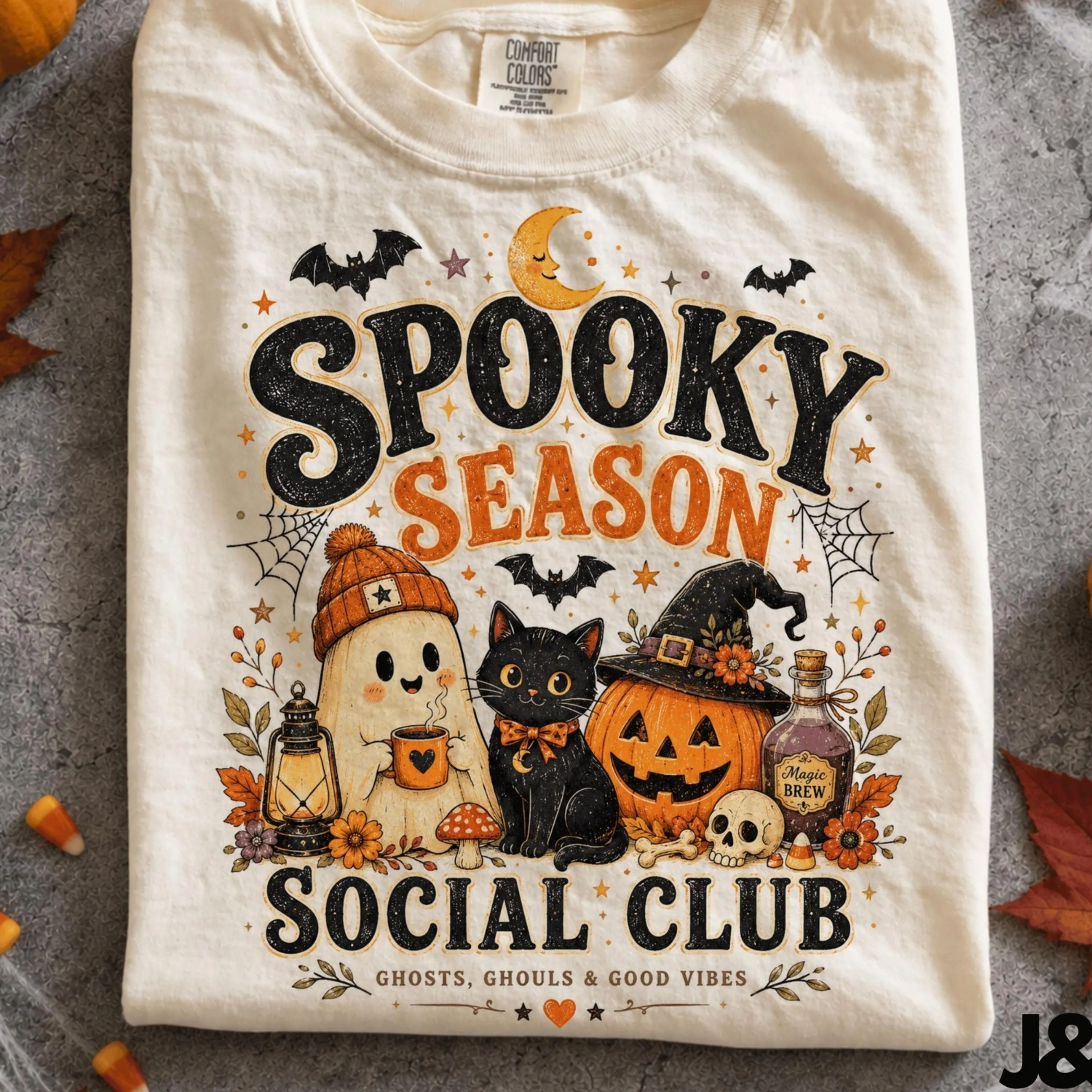 Spooky Season Social Club Halloween Shirt Cute Ghost Black Cat Pumpkin Tshirt Vintage Witchy Fall G 