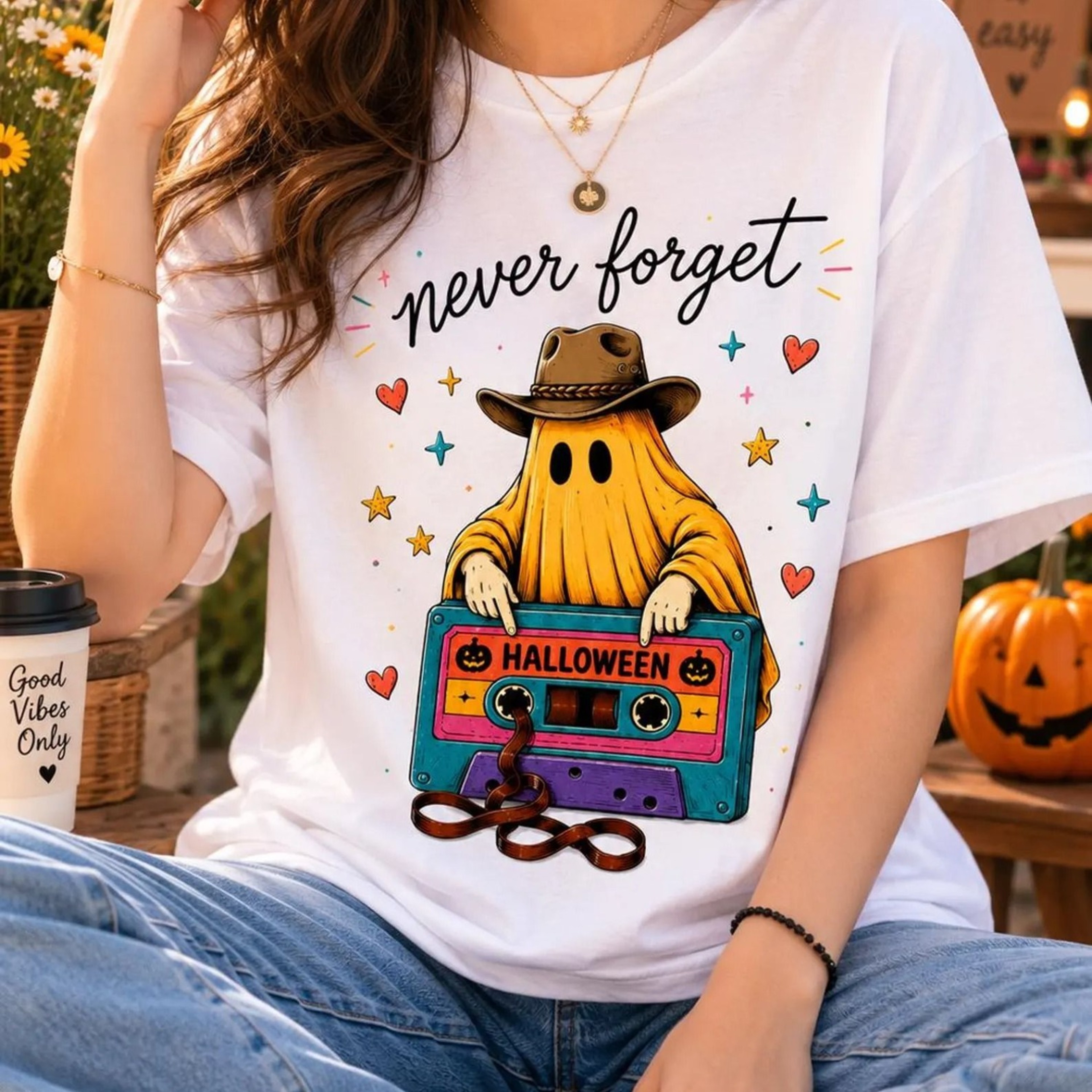 Ghost Cassette Tape Halloween TShirt Retro Spooky Graphic Tee Vintage Autumn Unisex Shirt 2jpg