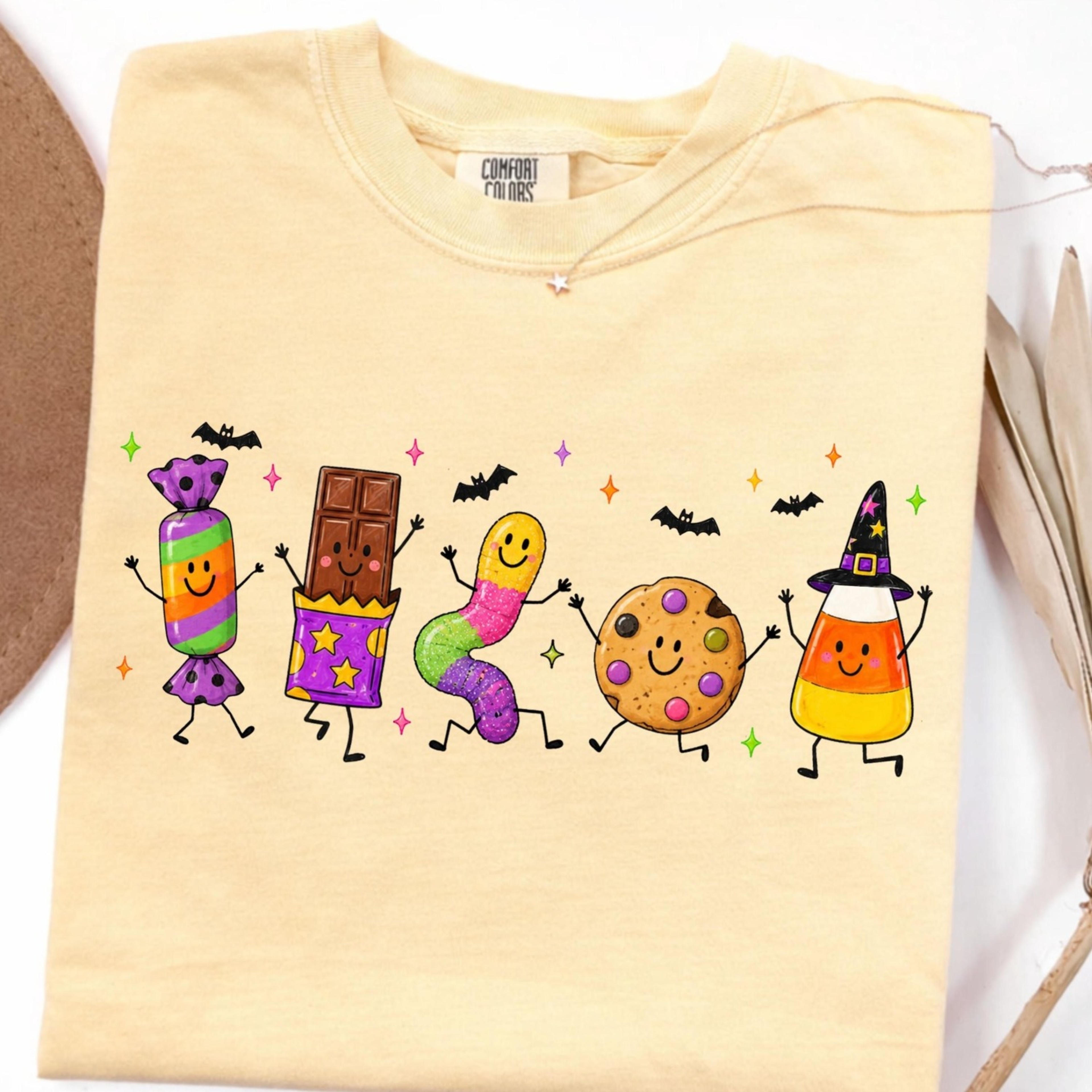 Halloween Doodle Comfort Colors Shirt Halloween Candy Shirt Cute Halloween Shirt Witch Hat Sparkler 