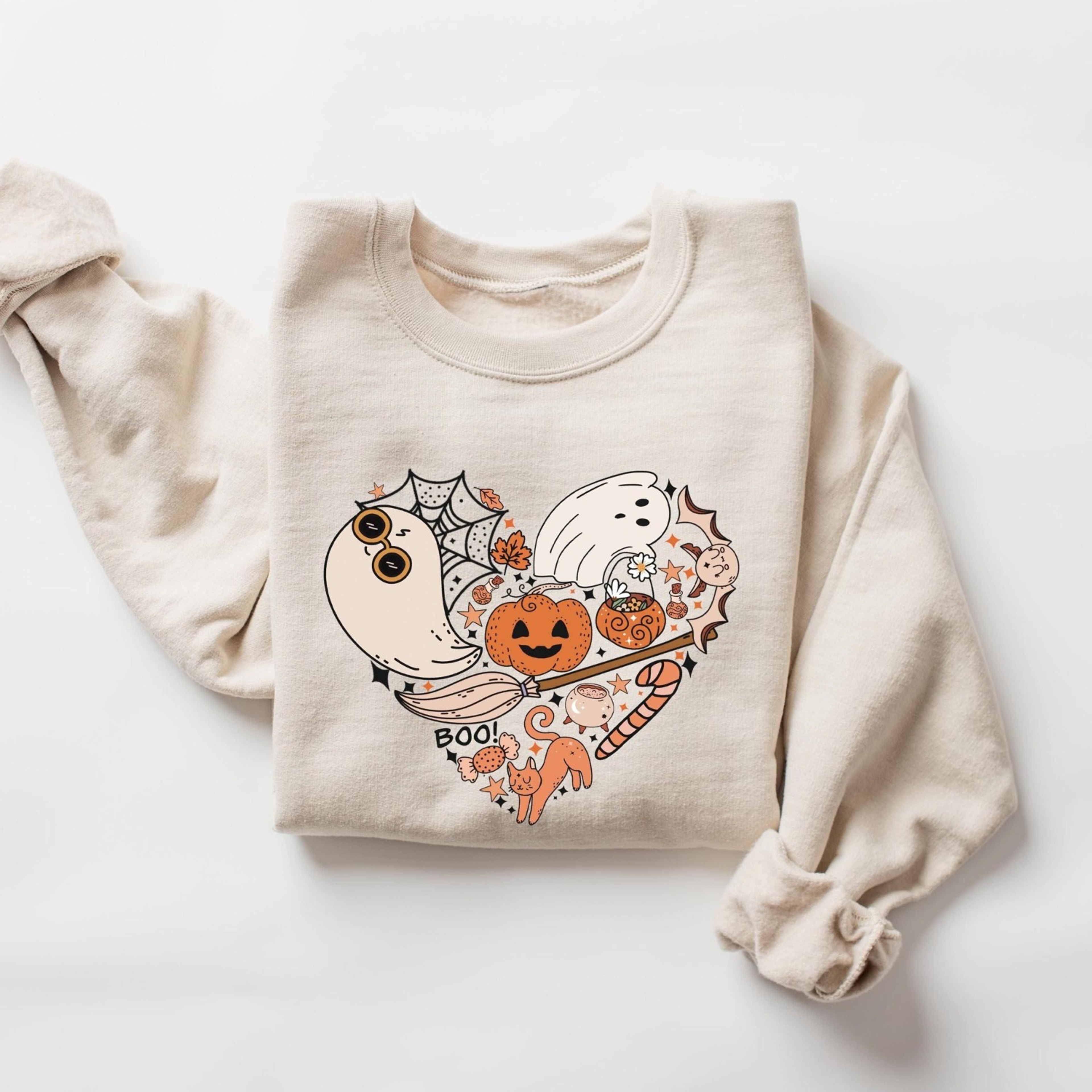 Halloween Doodles Sweatshirt Cute Happy Halloween Heart Spooky Hoodie 3jpg