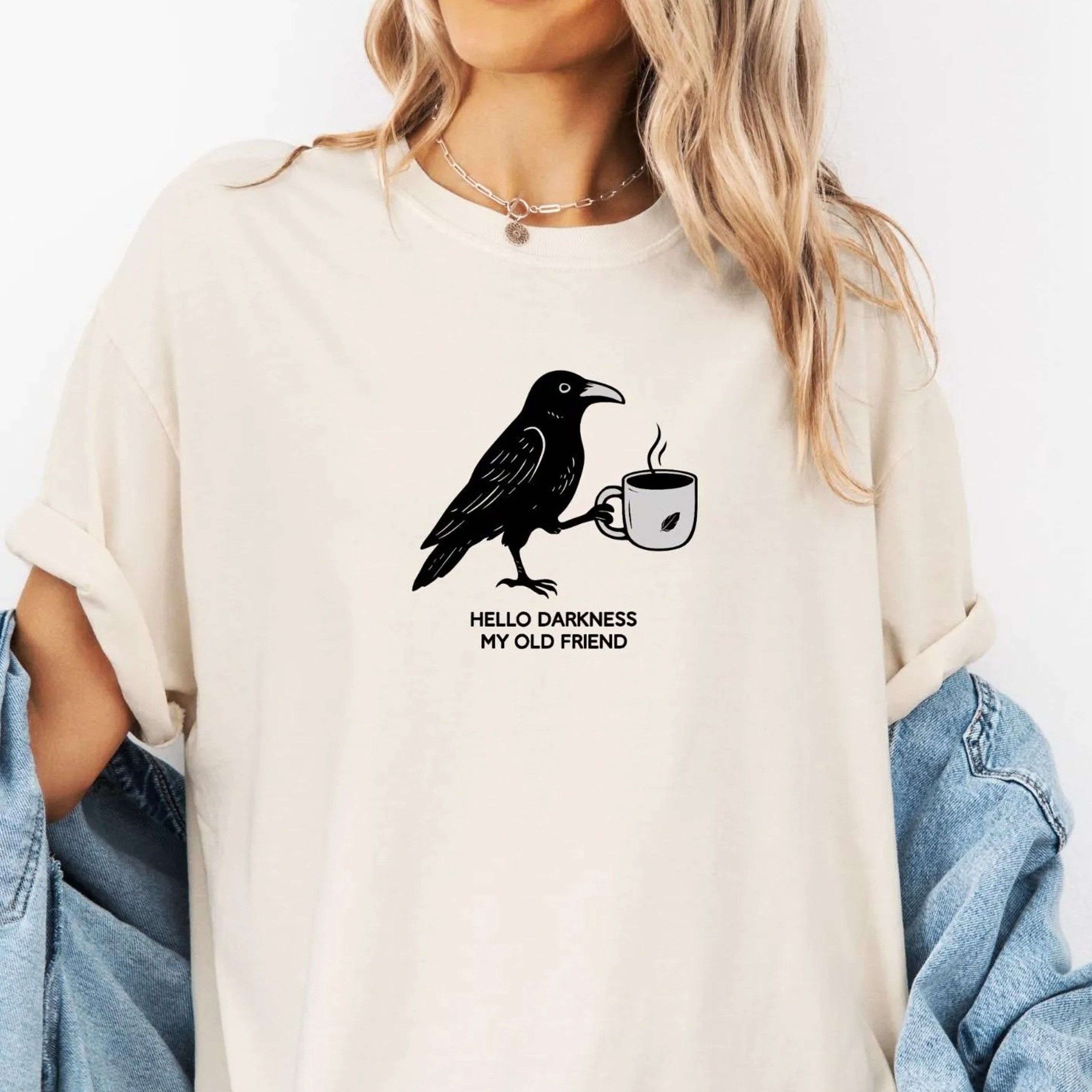 Gift For Coffee Lover Raven Crow Coffee Shirt Halloween Shirt TShirt Fall Tee Tshirts Womens Mens O 