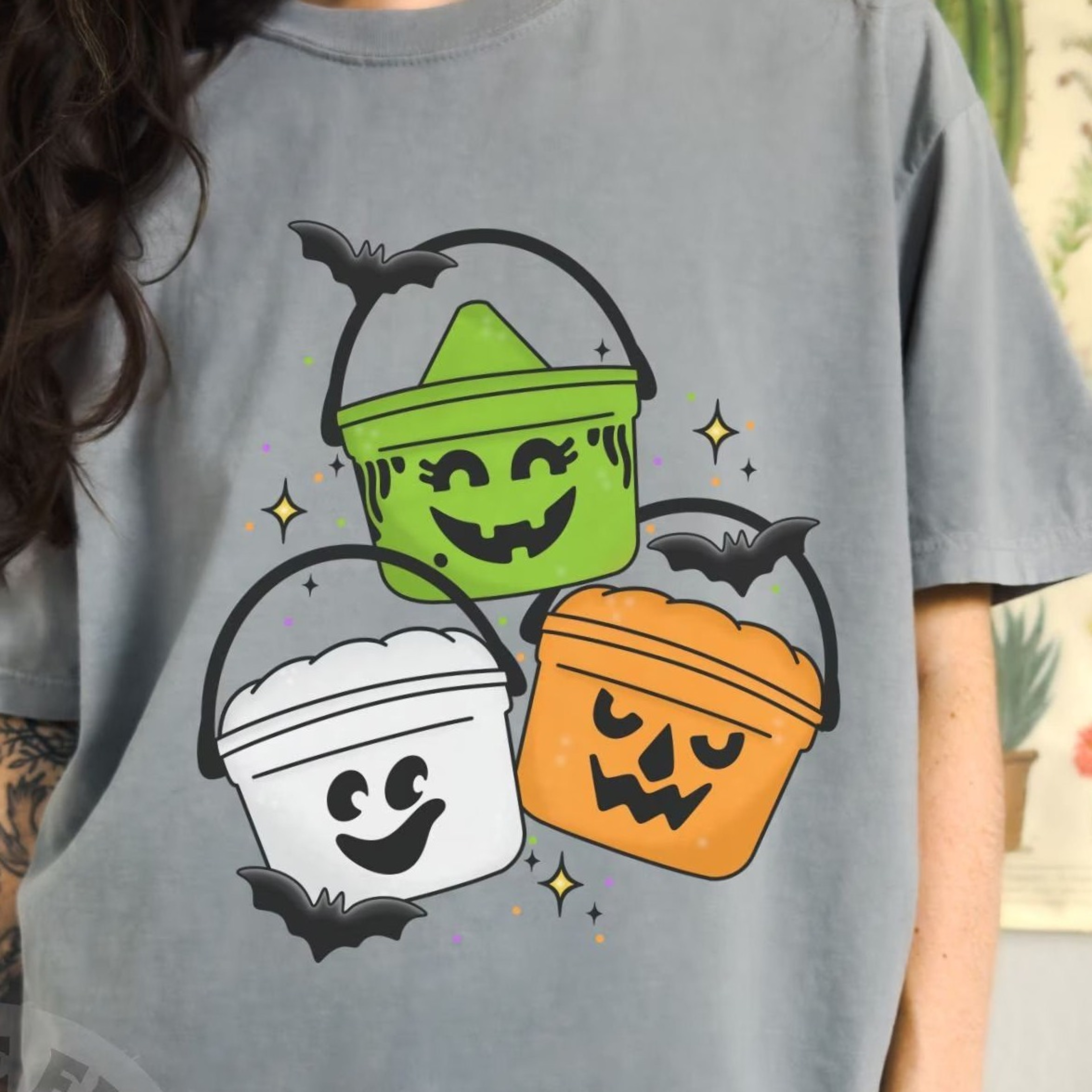 Vintage Halloween Bucket Shirt Cute 90s Nostalgia Retro Graphic Tee Trendy Halloween Boo Pails Tshi 