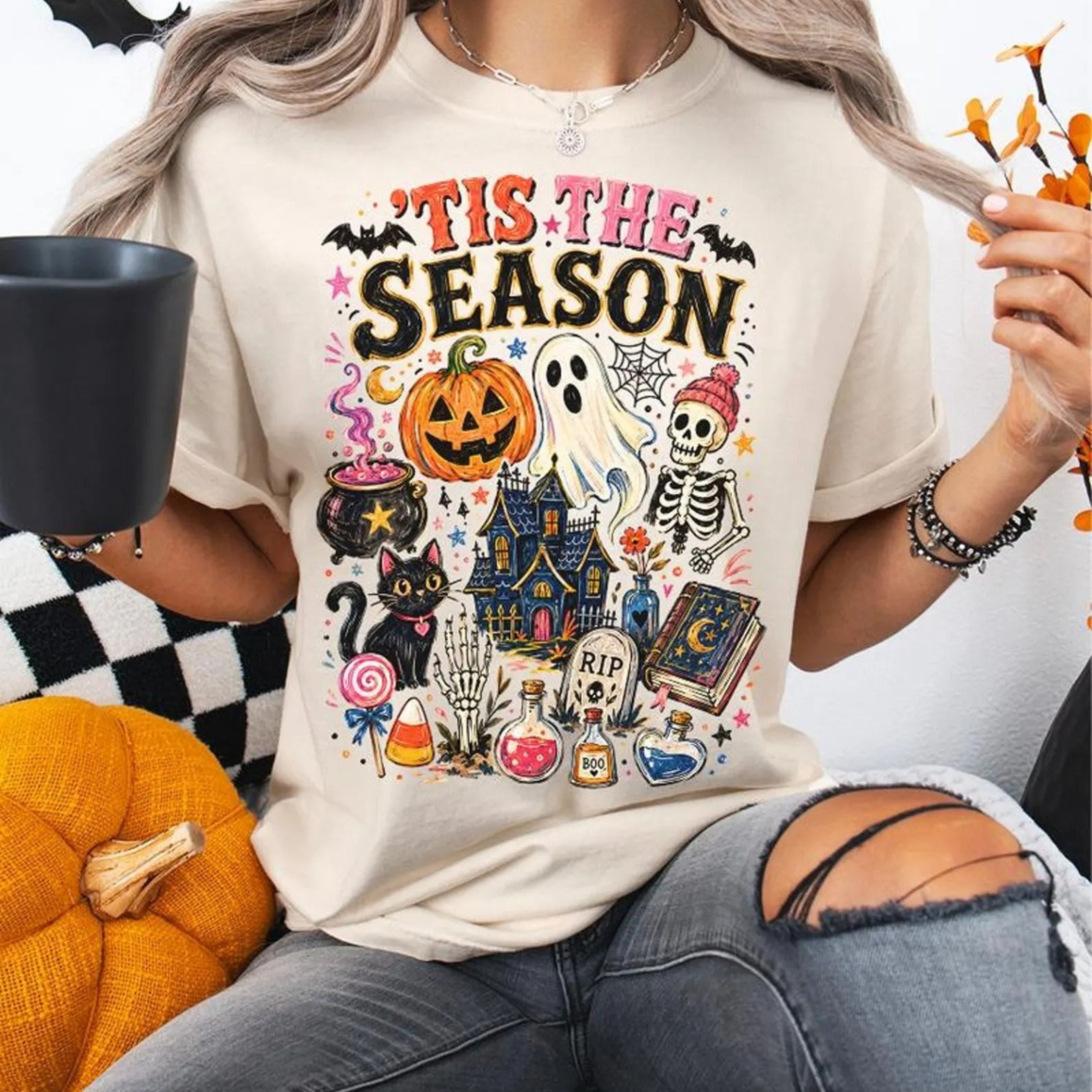 Tis The Season Halloween Graphic Tee Spooky Season Shirt Pumpkin And Ghost TShirt 1jpg