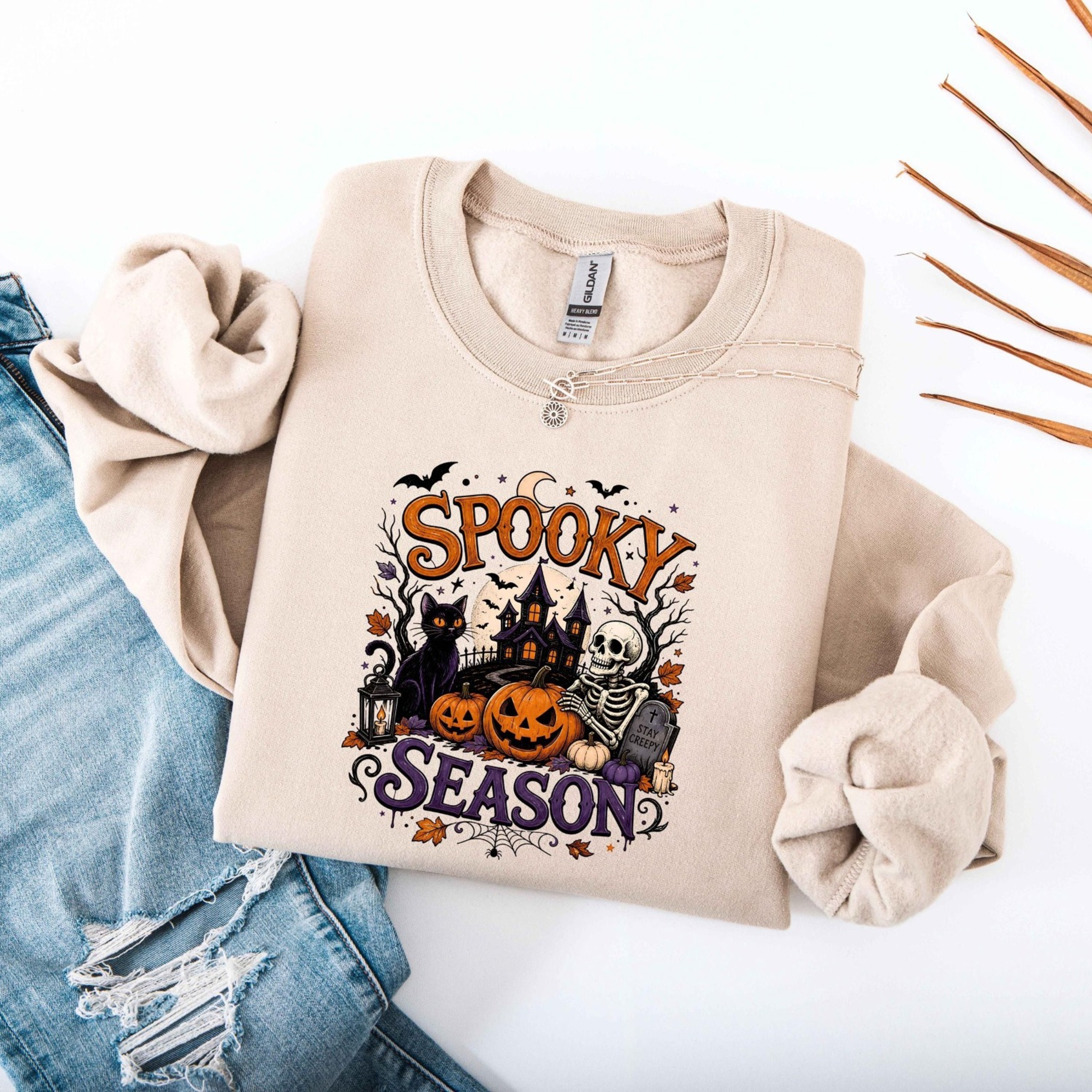 Spooky Season Sweatshirt Ghost Pumpkin Halloween Crewneck 2jpg