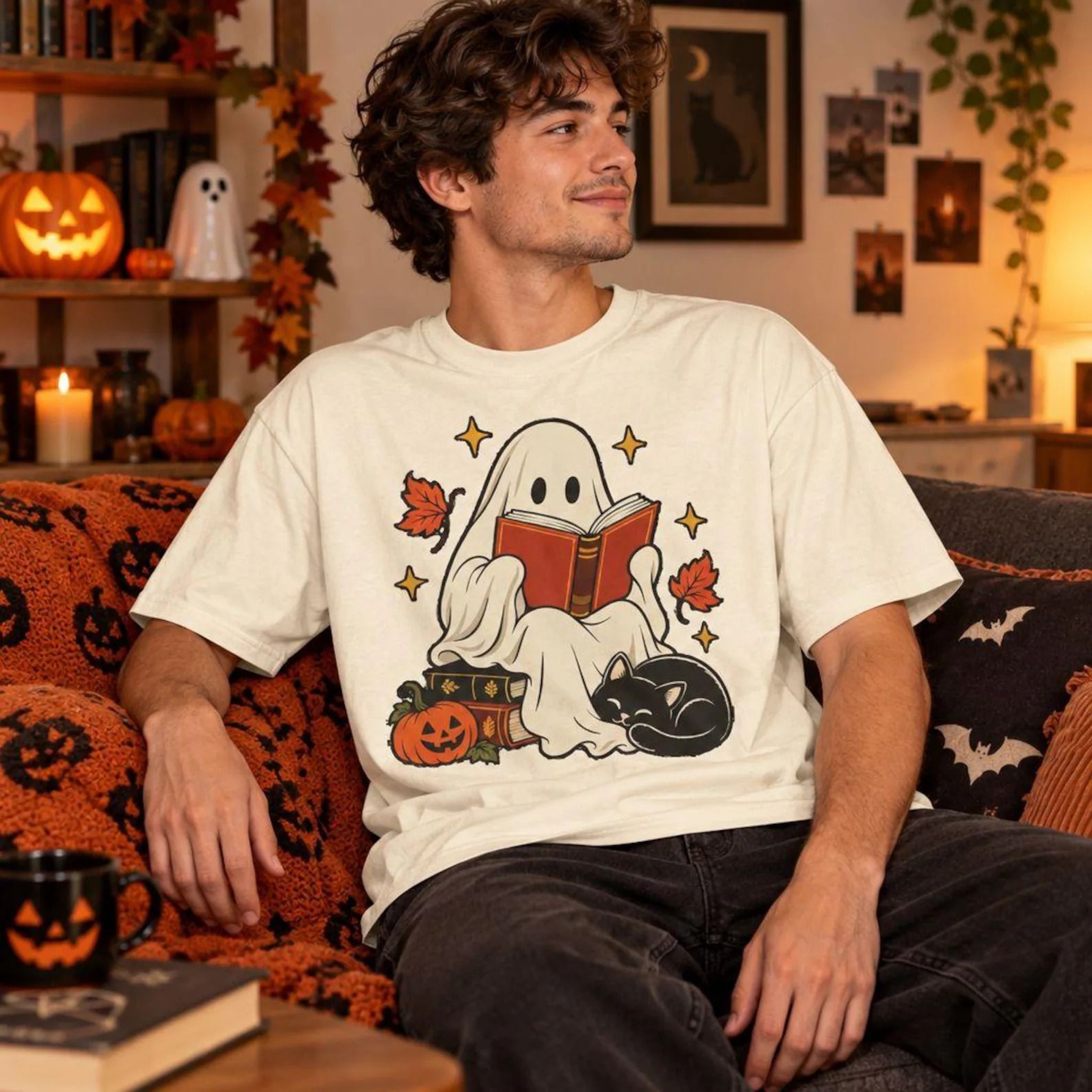 Ghost Reading Book TShirt Halloween Ghost Shirt Book Lover Gift Teacher Halloween Shirt Cute Ghost  4