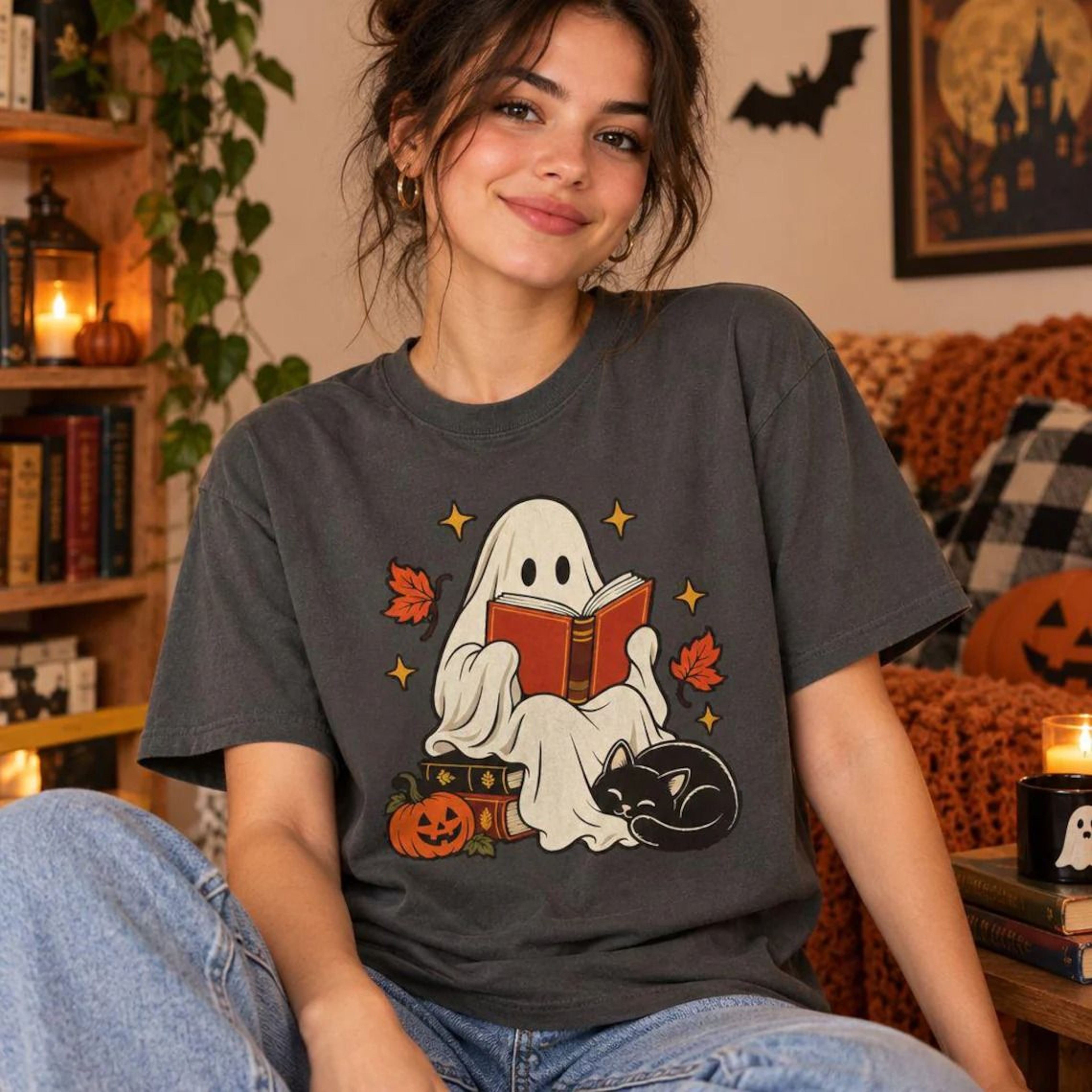 Ghost Reading Book TShirt Halloween Ghost Shirt Book Lover Gift Teacher Halloween Shirt Cute Ghost  0