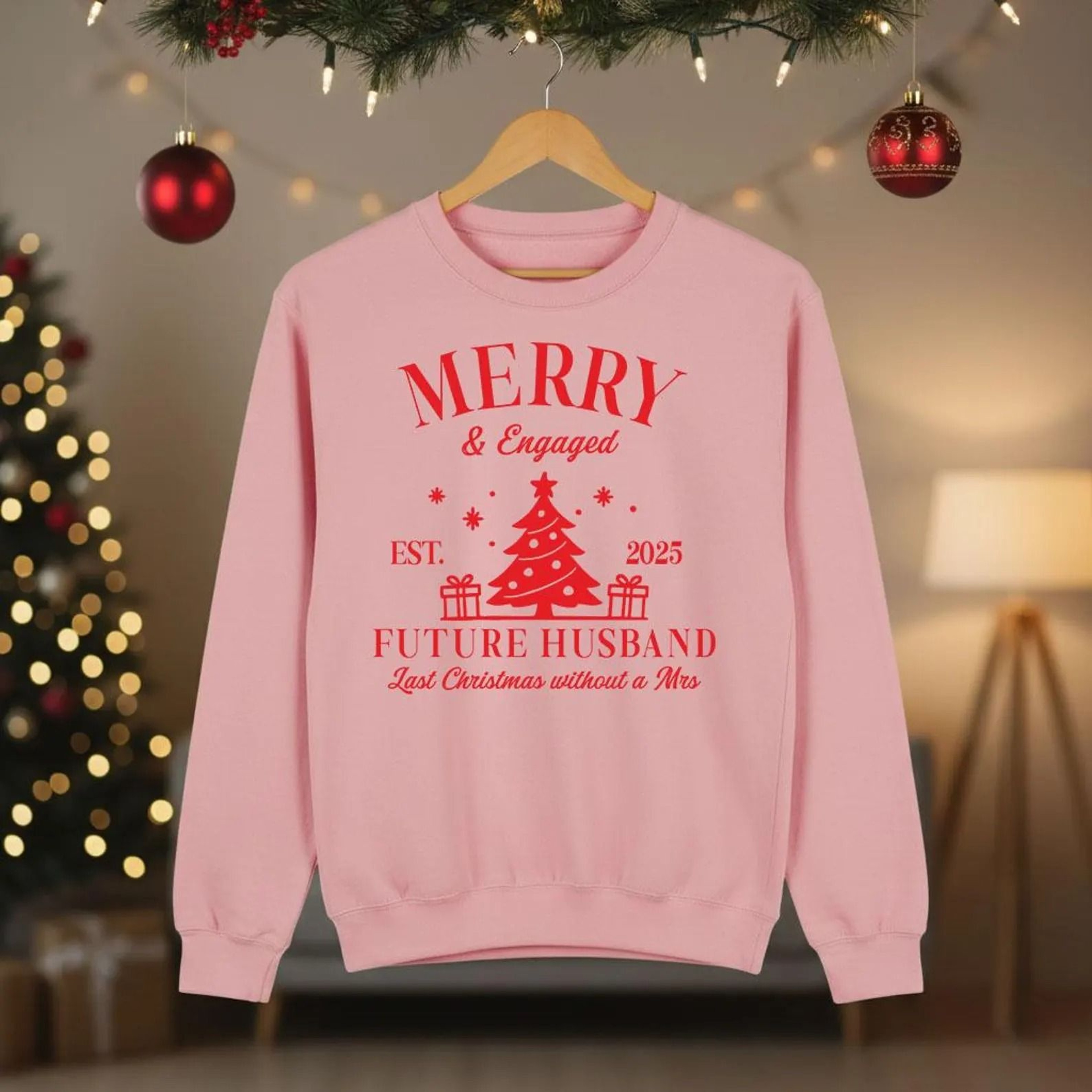 Merry And Engaged Christmas Sweatshirt Matching Couple Xmas Jumper Funny Future Wife Husband Sweate 1
