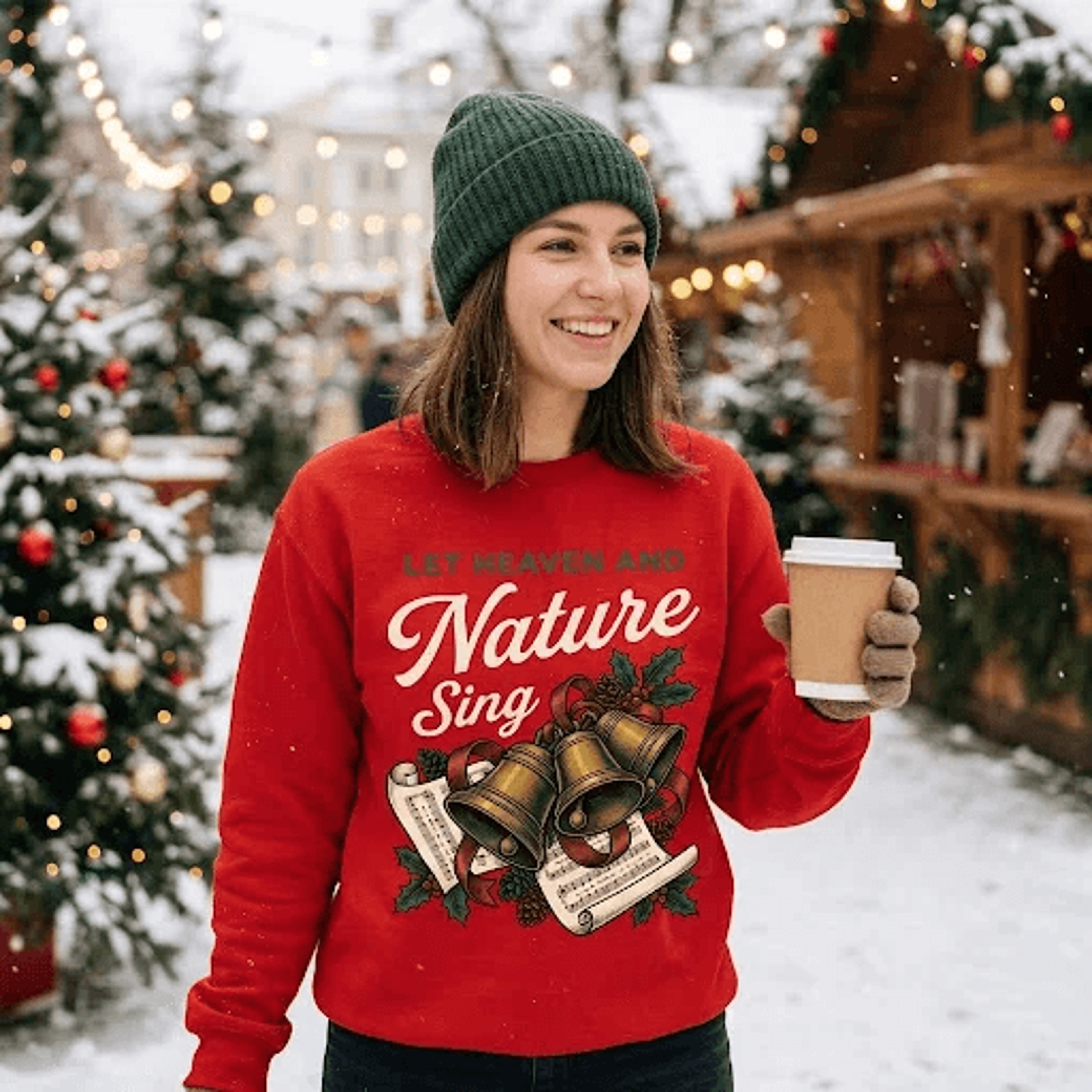 Let Heaven And Nature Sing Christmas Sweatshirt Vintage Bells Holiday Graphic Crewneck Religious Ch 0