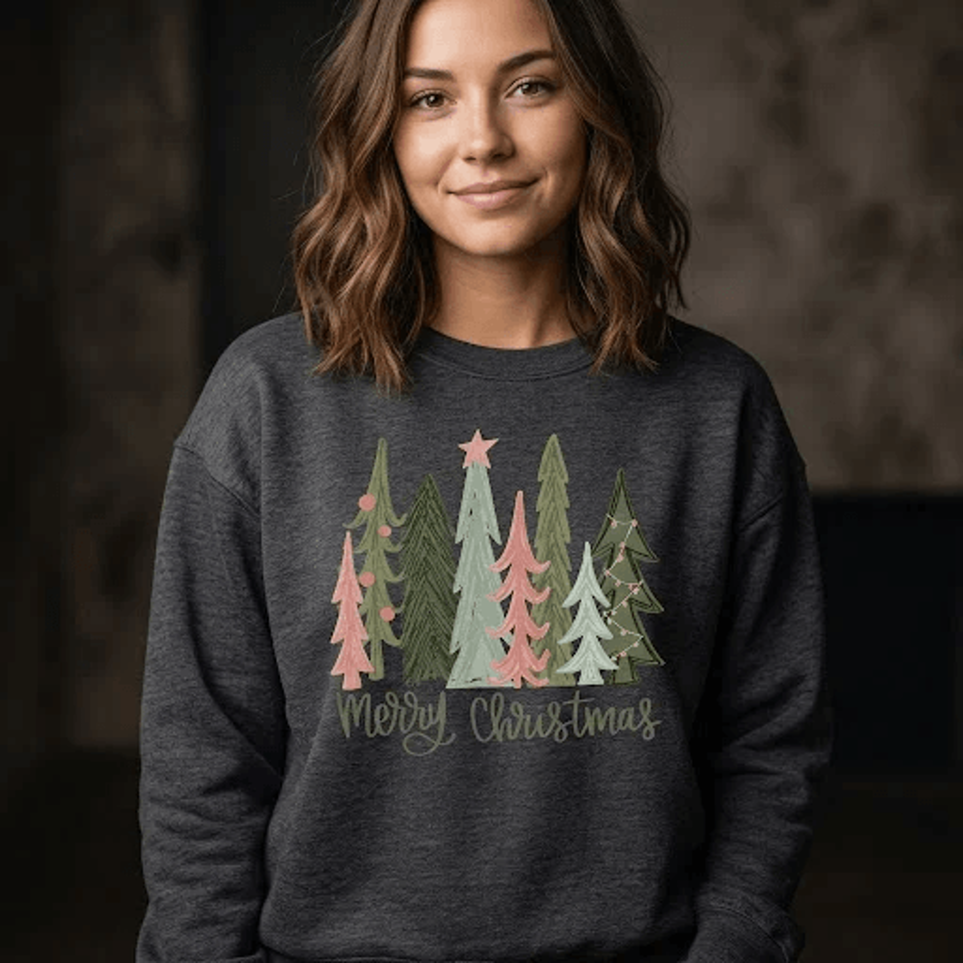 Merry Christmas Tree Sweatshirt Retro Pastel Christmas Trees Graphic Vintage Holiday Crewneck Unise 1