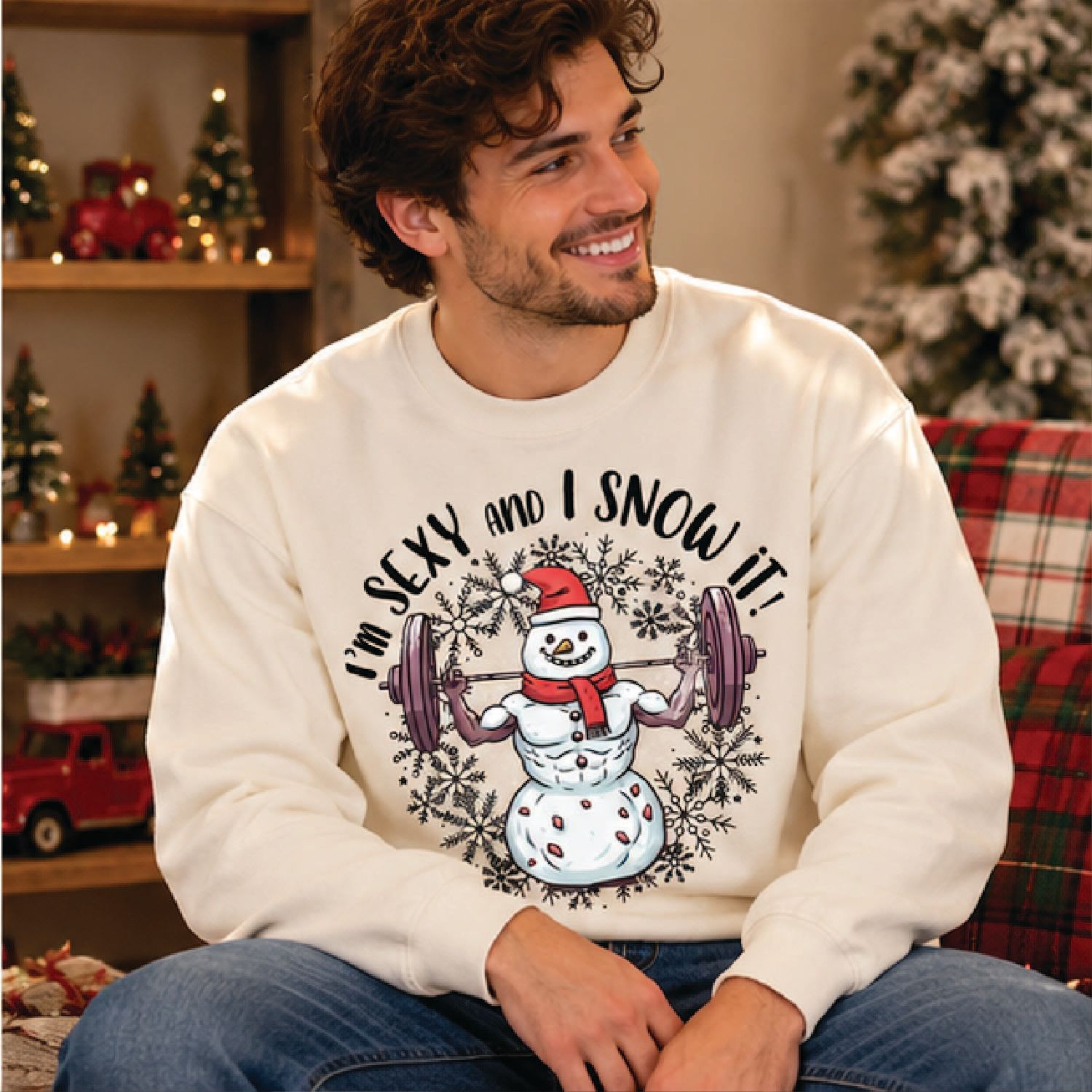 Funny Im Sexy And I Snow It Christmas Sweatshirt Weightlifting Snowman Holiday Gym Graphic Unisex A 0