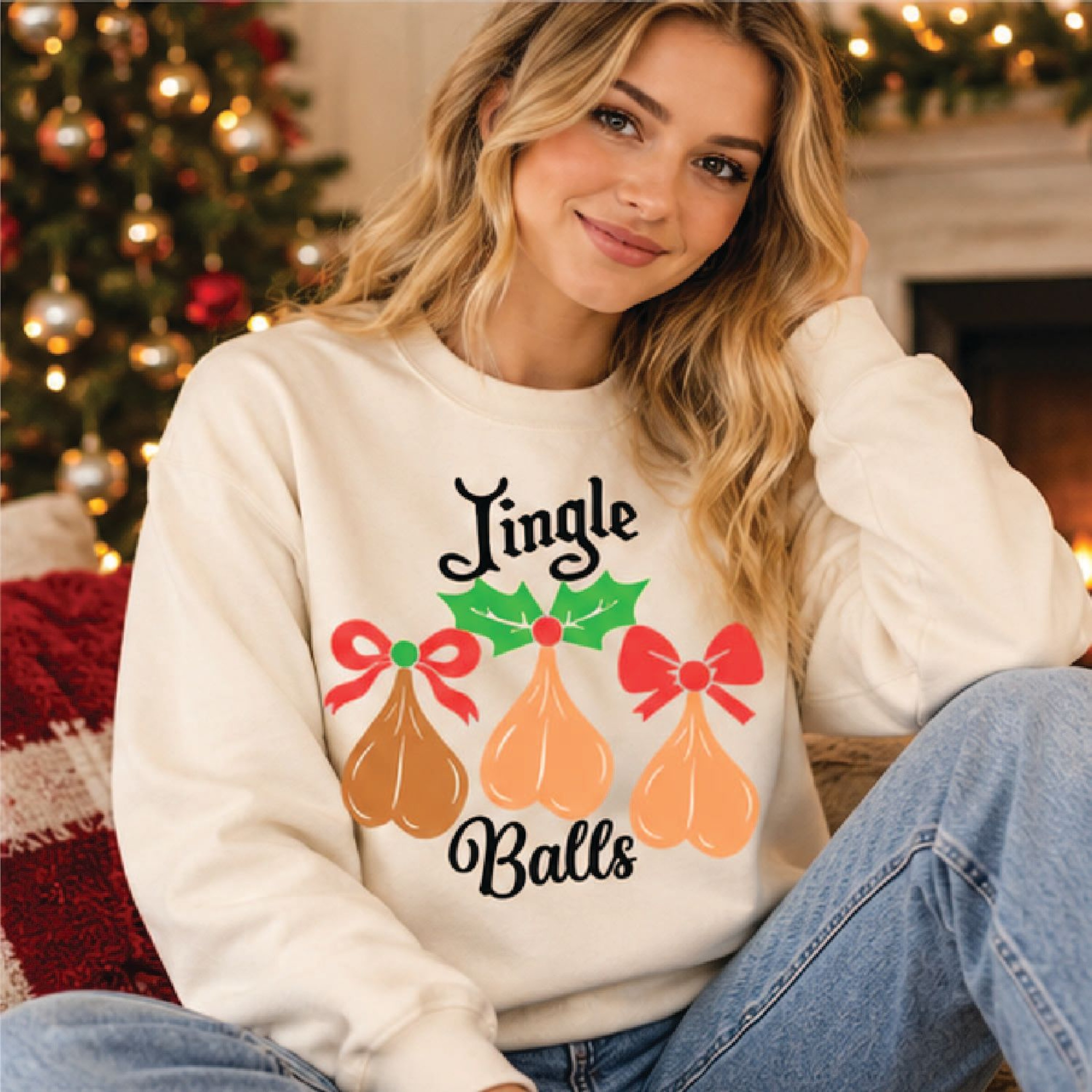 Jingle Balls Christmas Sweatshirt Funny Naughty Holiday Graphic Adult Humor Ugly Christmas Party Sw 1