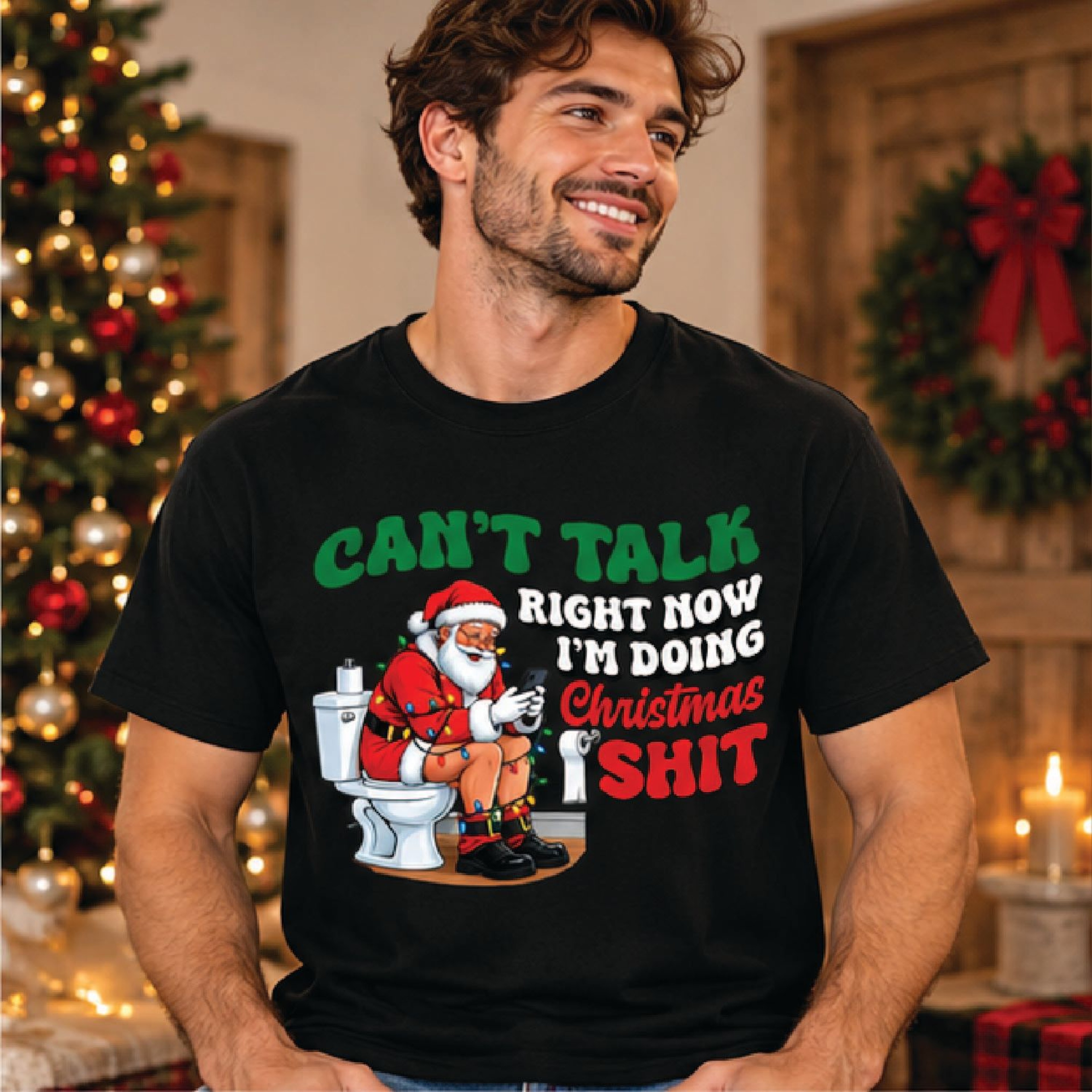 Funny Santa Christmas Sweatshirt Cant Talk Right Now Im Doing Christmas Shit Rude Holiday Humor Swe 1