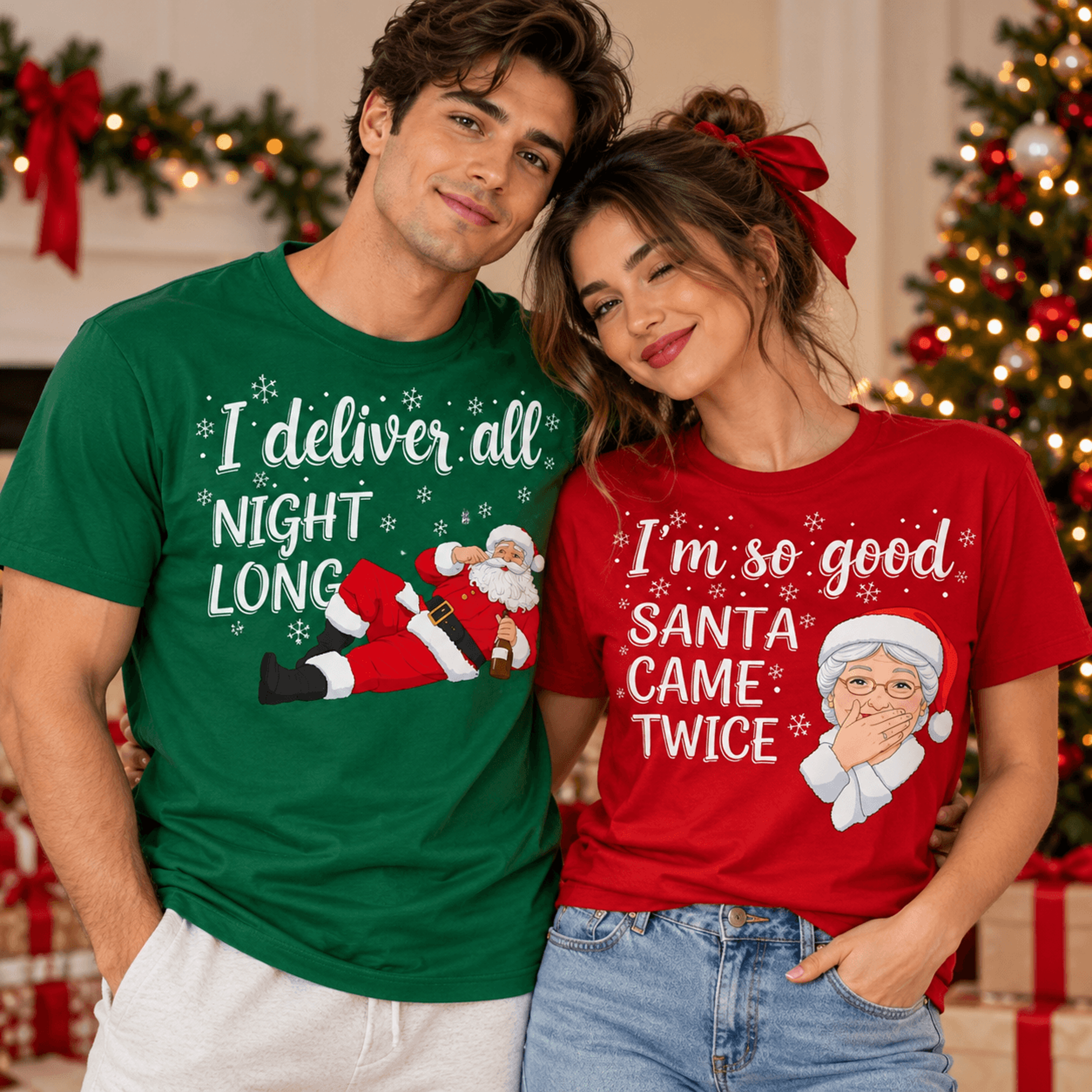 Funny Matching Christmas Couple Sweatshirts I Deliver All Night Long And Santa Came Twice Naughty H 0