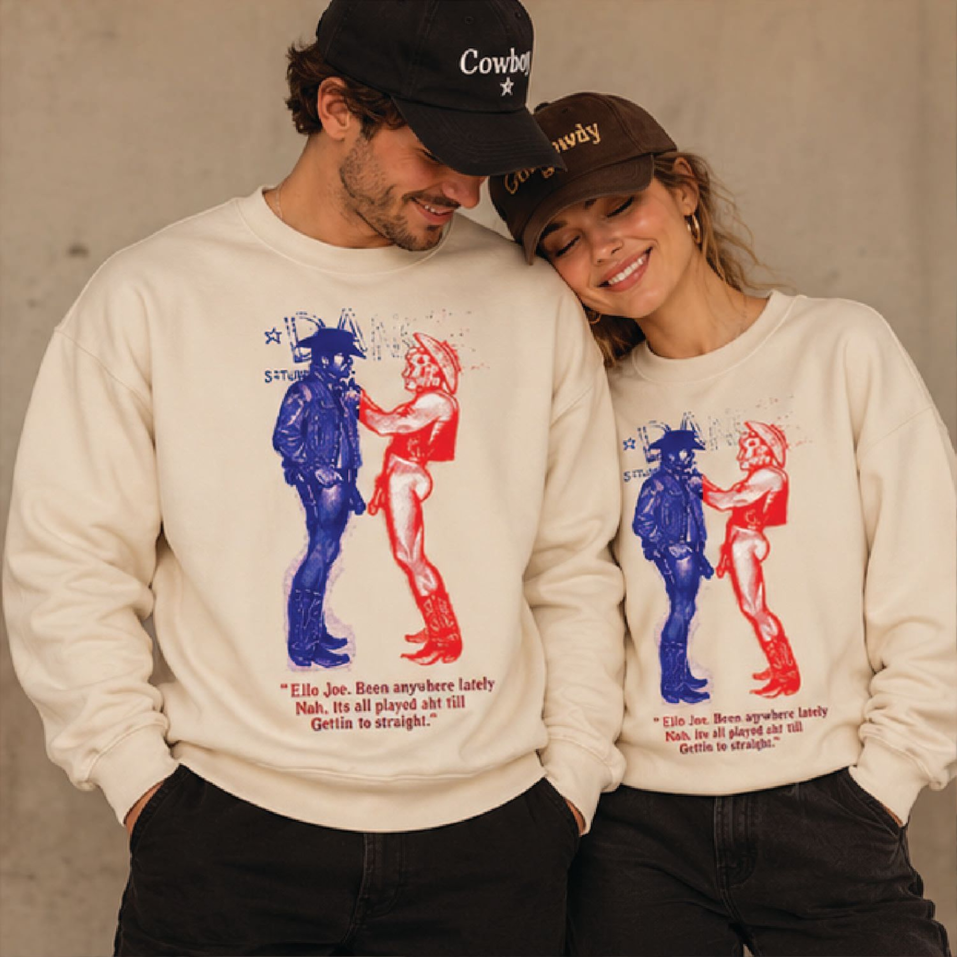 Vintage Cowboy Couple Sweatshirt Retro Western Cowboy Graphic Funny Joe Quote Matching Sweatshirts  0