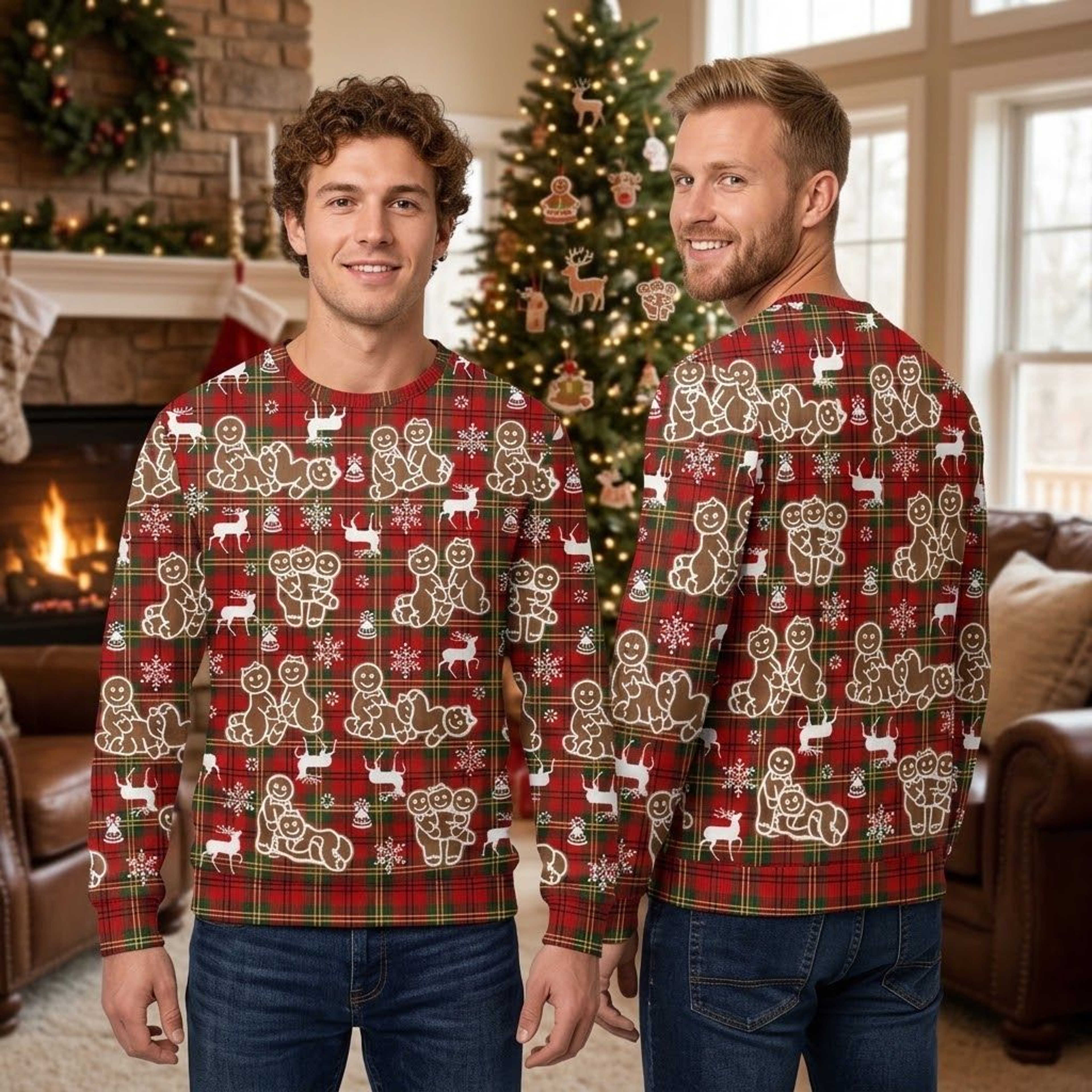 Funny Gingerbread Christmas Sweatshirt Naughty Gingerbread Cookie Pattern Ugly Christmas Party Unis 0