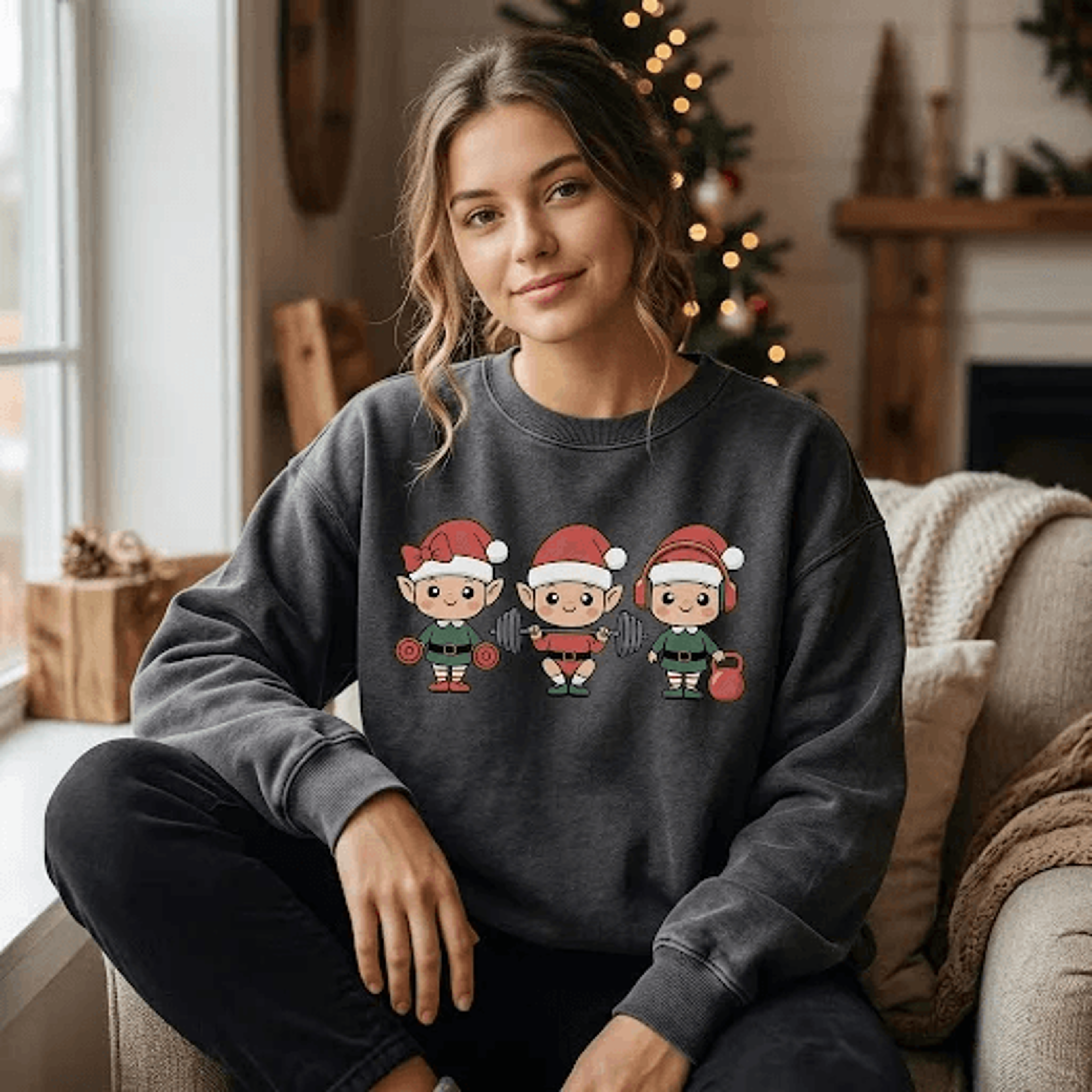 Christmas Workout Elves Sweatshirt Cute Weightlifting Elf Holiday Sweatshirt Funny Gym Lover Christ 2