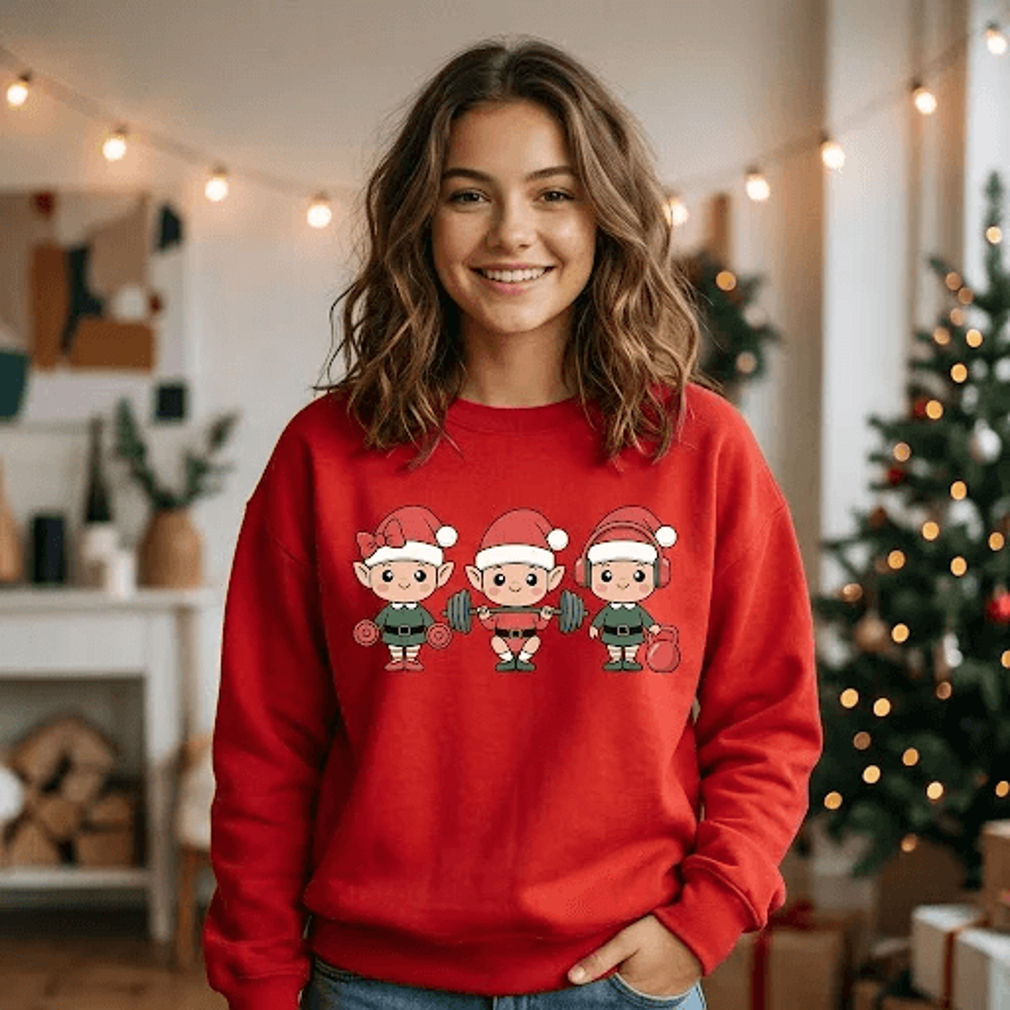Christmas Workout Elves Sweatshirt Cute Weightlifting Elf Holiday Sweatshirt Funny Gym Lover Christ 3