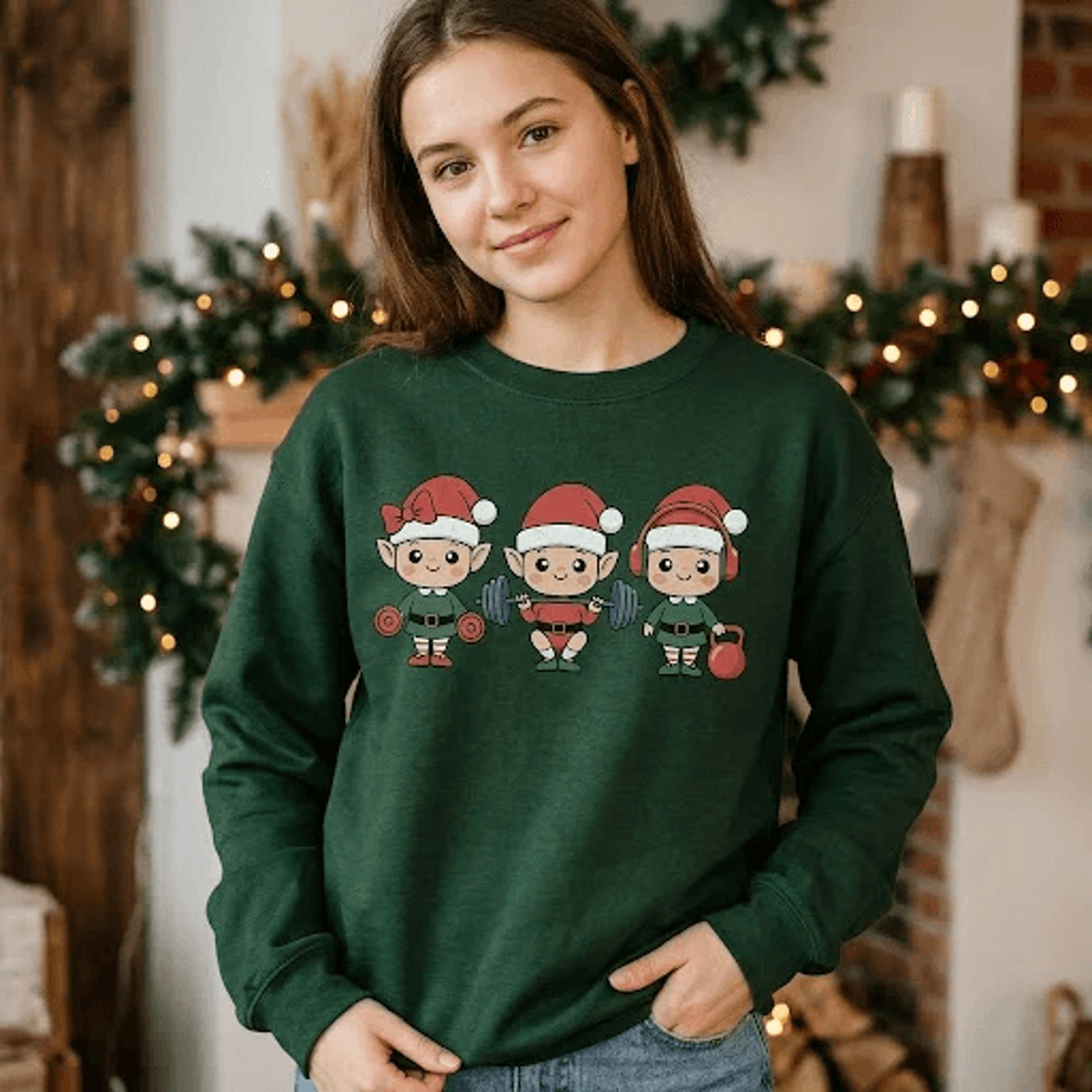 Christmas Workout Elves Sweatshirt Cute Weightlifting Elf Holiday Sweatshirt Funny Gym Lover Christ 0