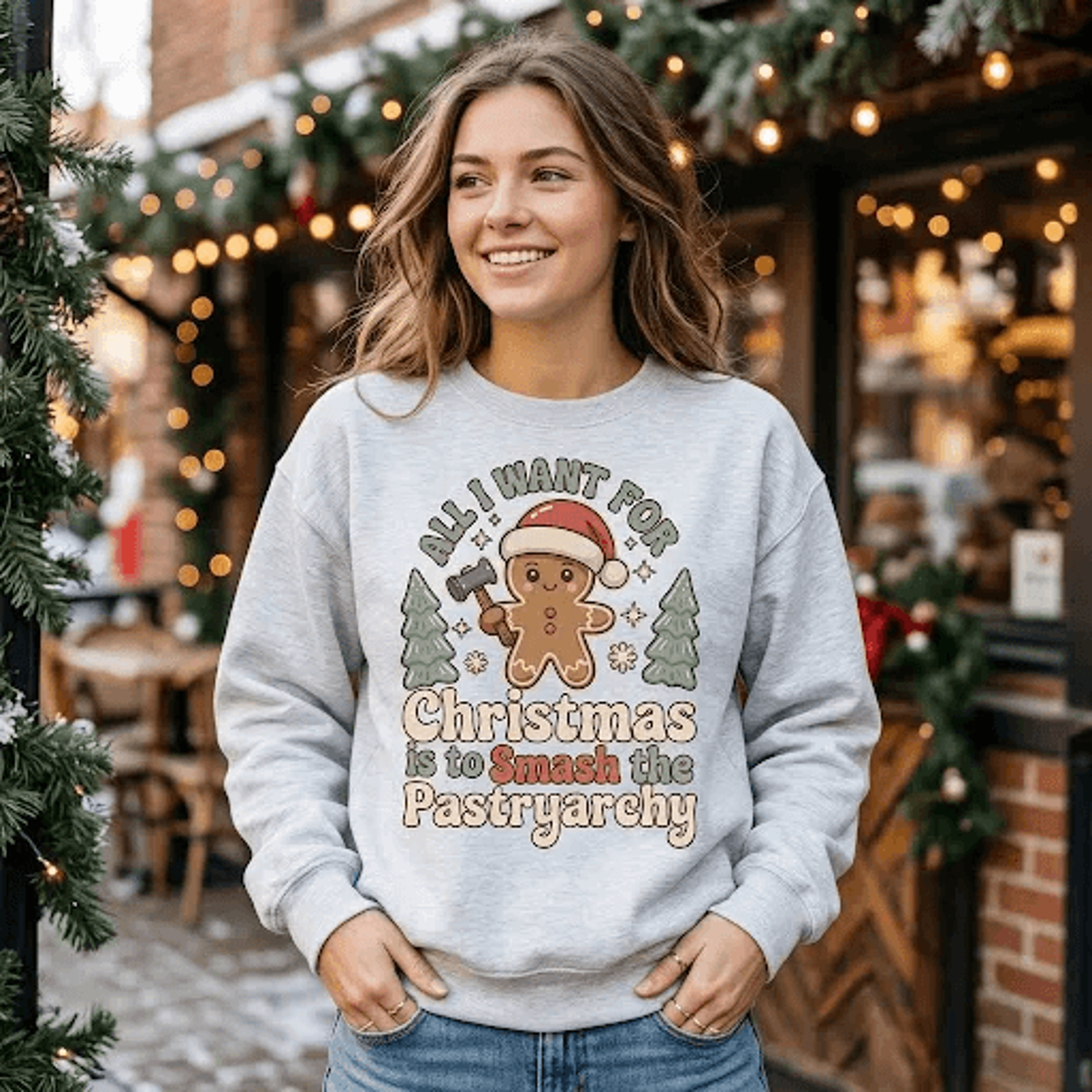 All I Want For Christmas Is To Smash The Pastryarchy Sweatshirt Funny Gingerbread Feminist Holiday  1