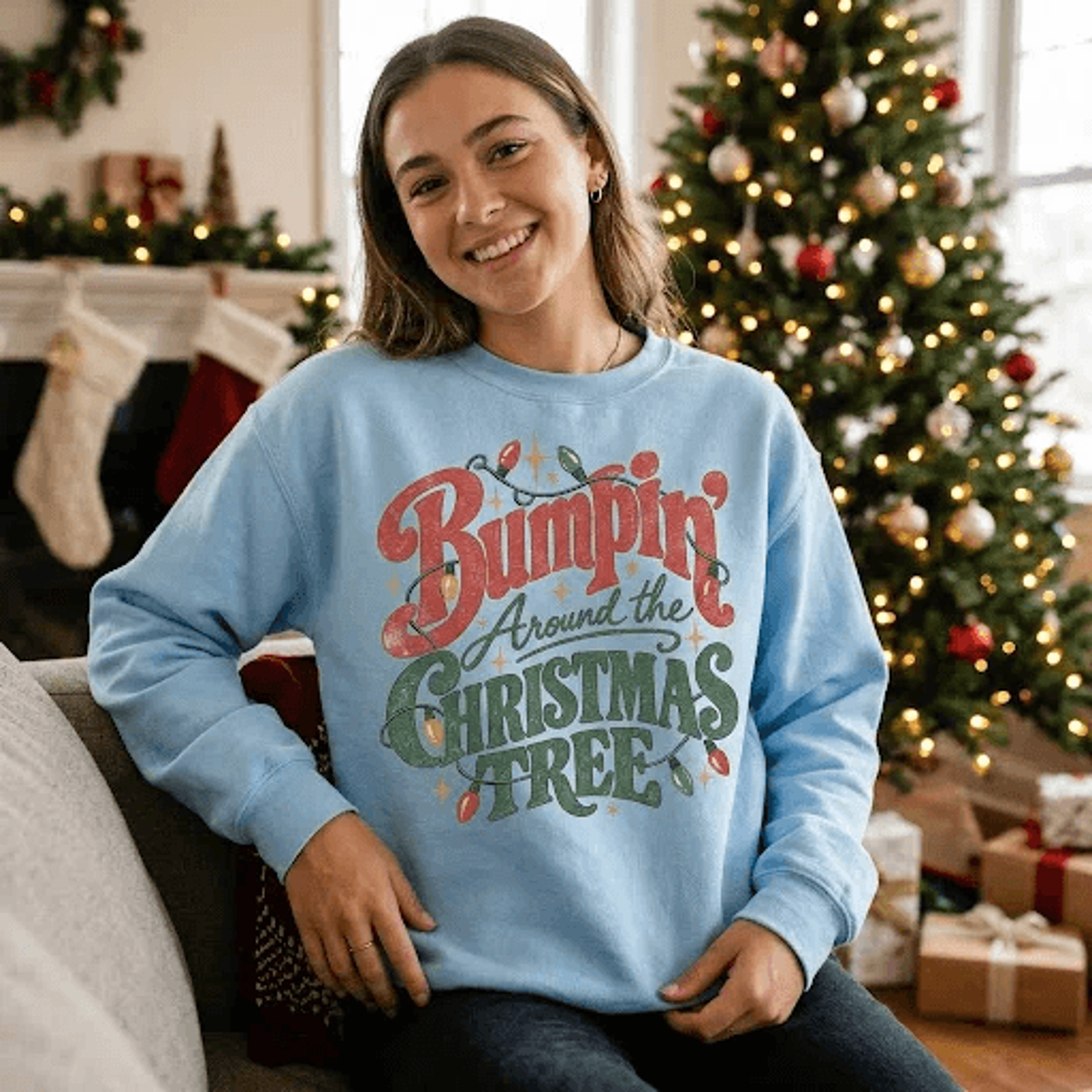 Bumpin Around The Christmas Tree Sweatshirt Funny Pregnancy Christmas Sweatshirt Retro Maternity Ho 0