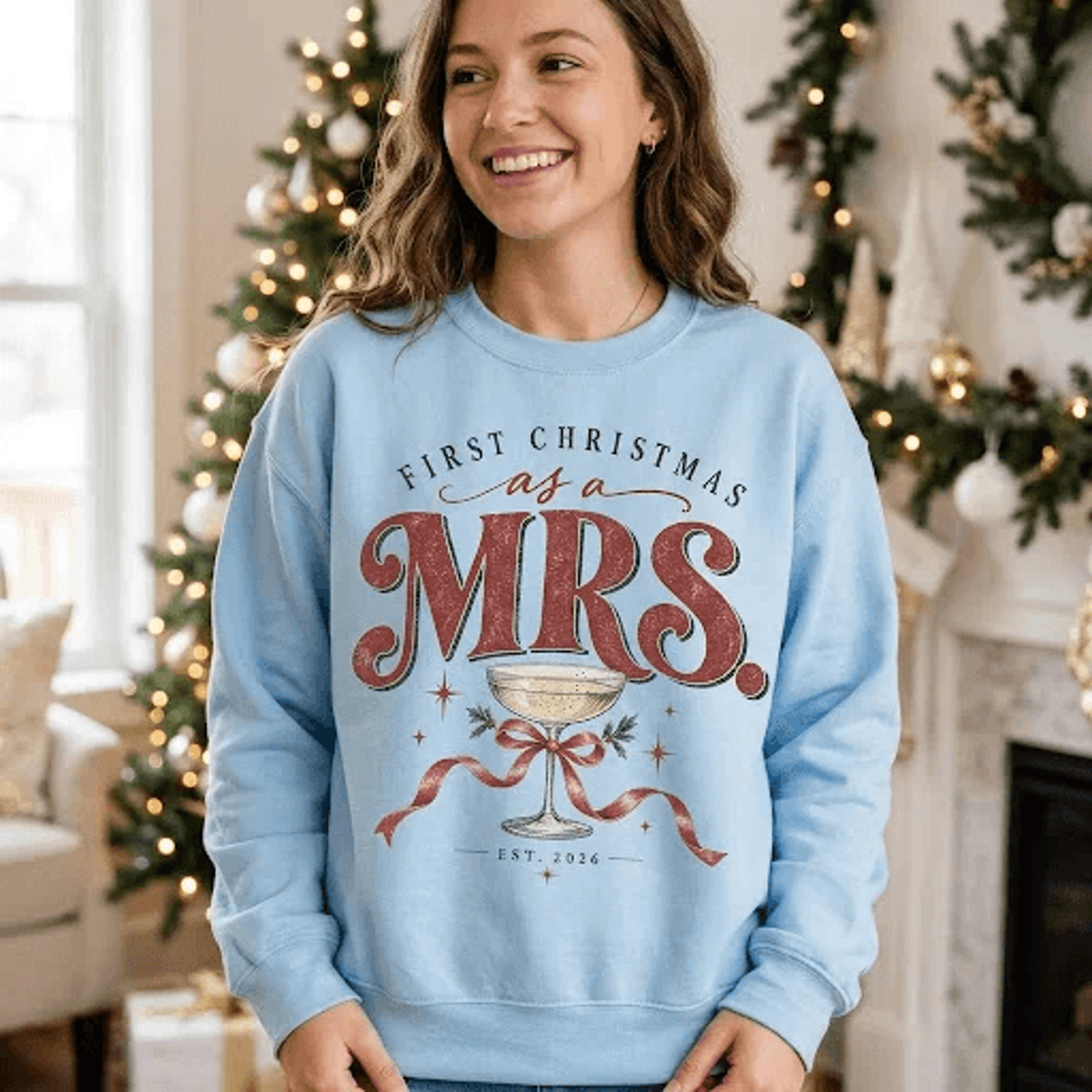 First Christmas As A Mrs Sweatshirt Newlywed Christmas Gift Retro Bride Holiday Sweatshirt Est 2026 0