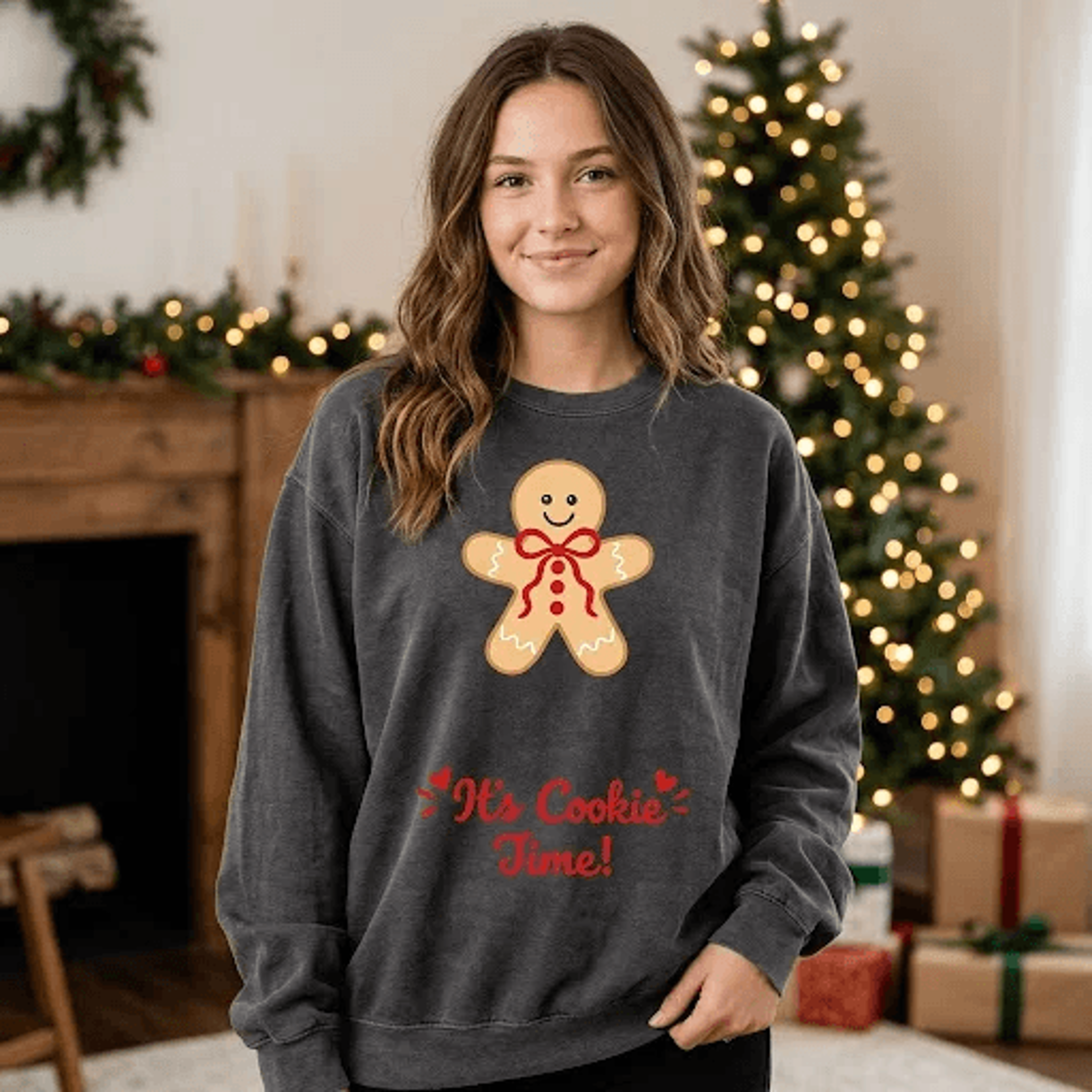 Its Cookie Time Christmas Sweatshirt Cute Gingerbread Man Holiday Sweatshirt Funny Christmas Cookie 0