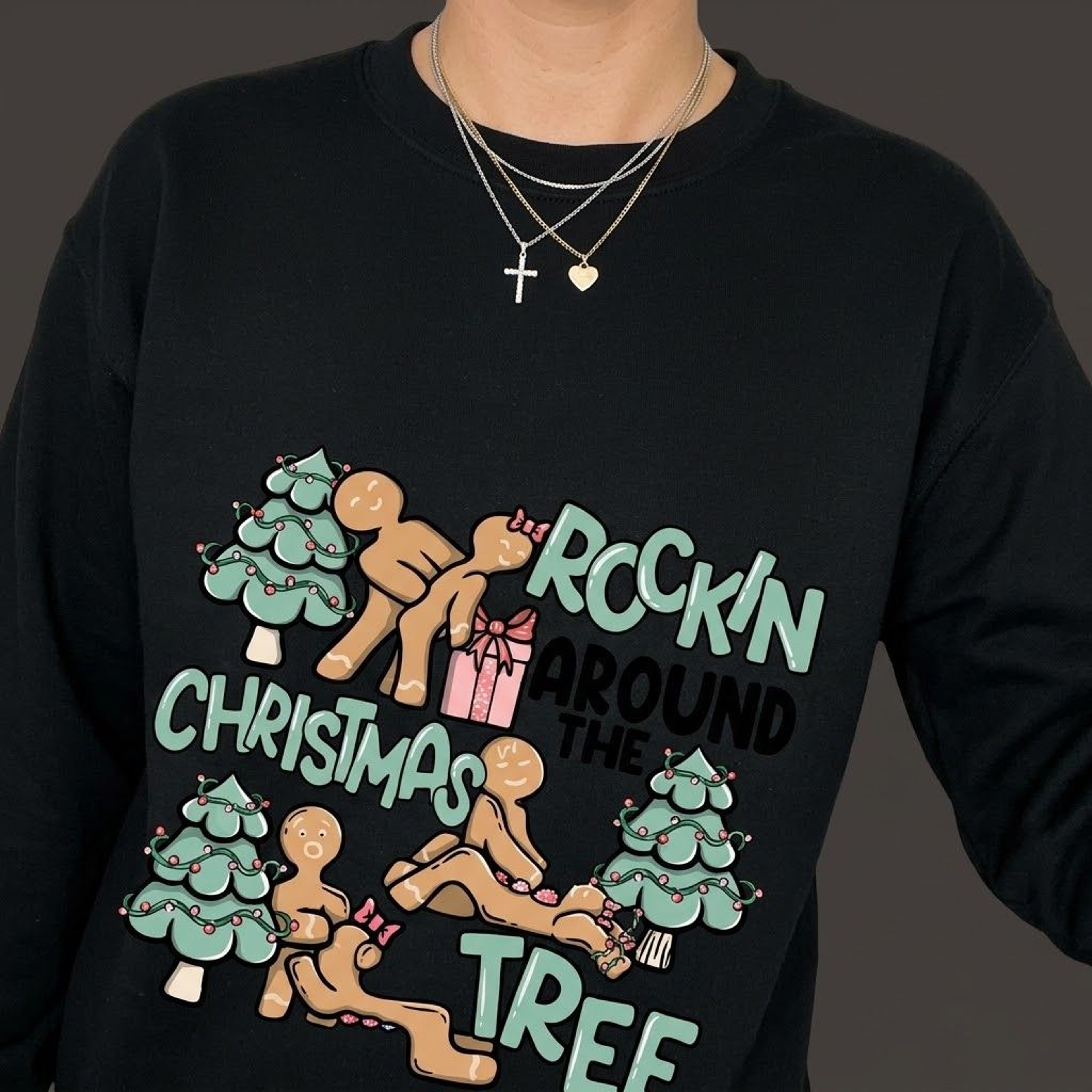 Rockin Around The Christmas Tree Sweatshirt Funny Gingerbread Holiday Graphic Naughty Christmas Hum 2