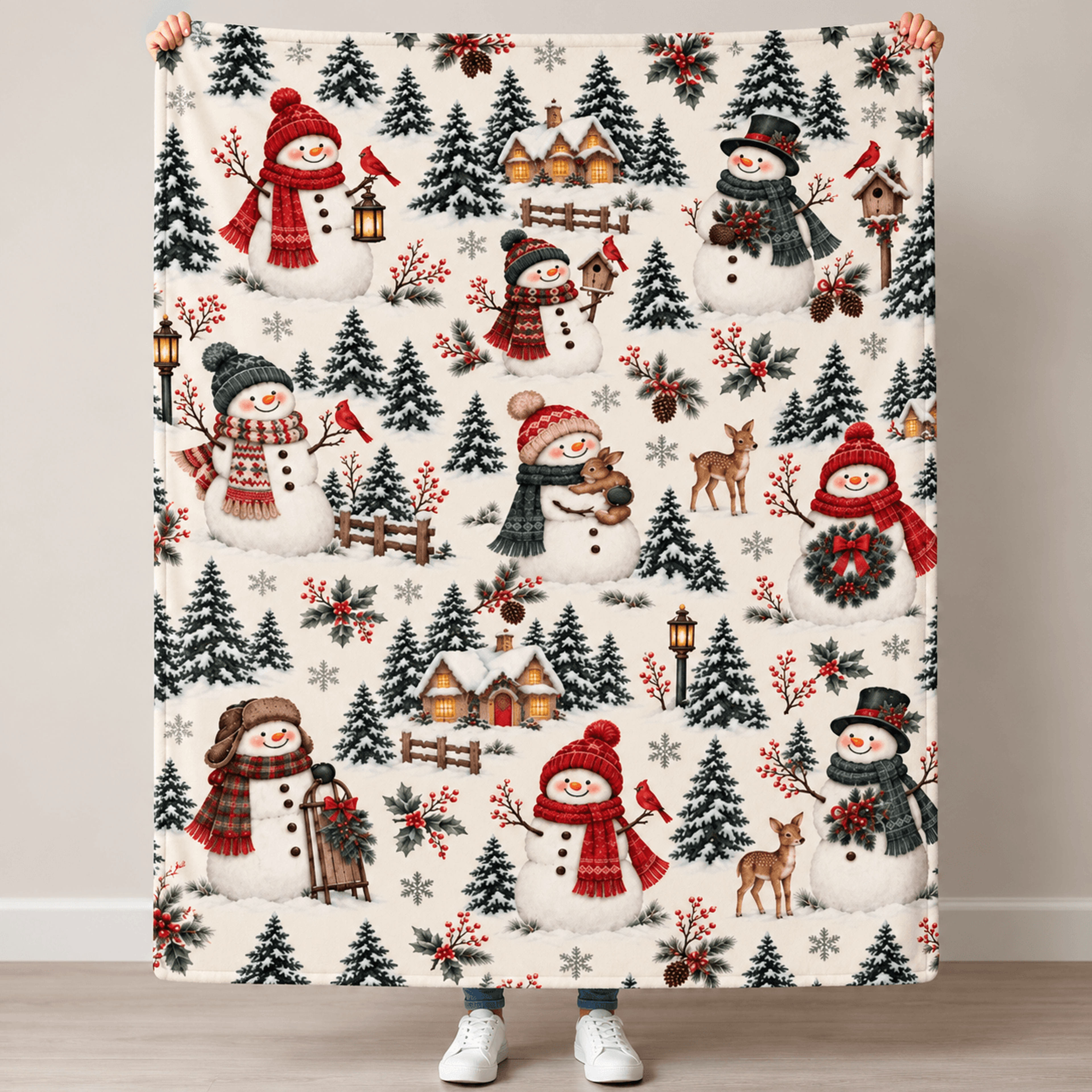 Christmas Snowman Sherpa Blanket Cozy Winter Wonderland Throw Rustic Snowman Holiday Decor Festive  0