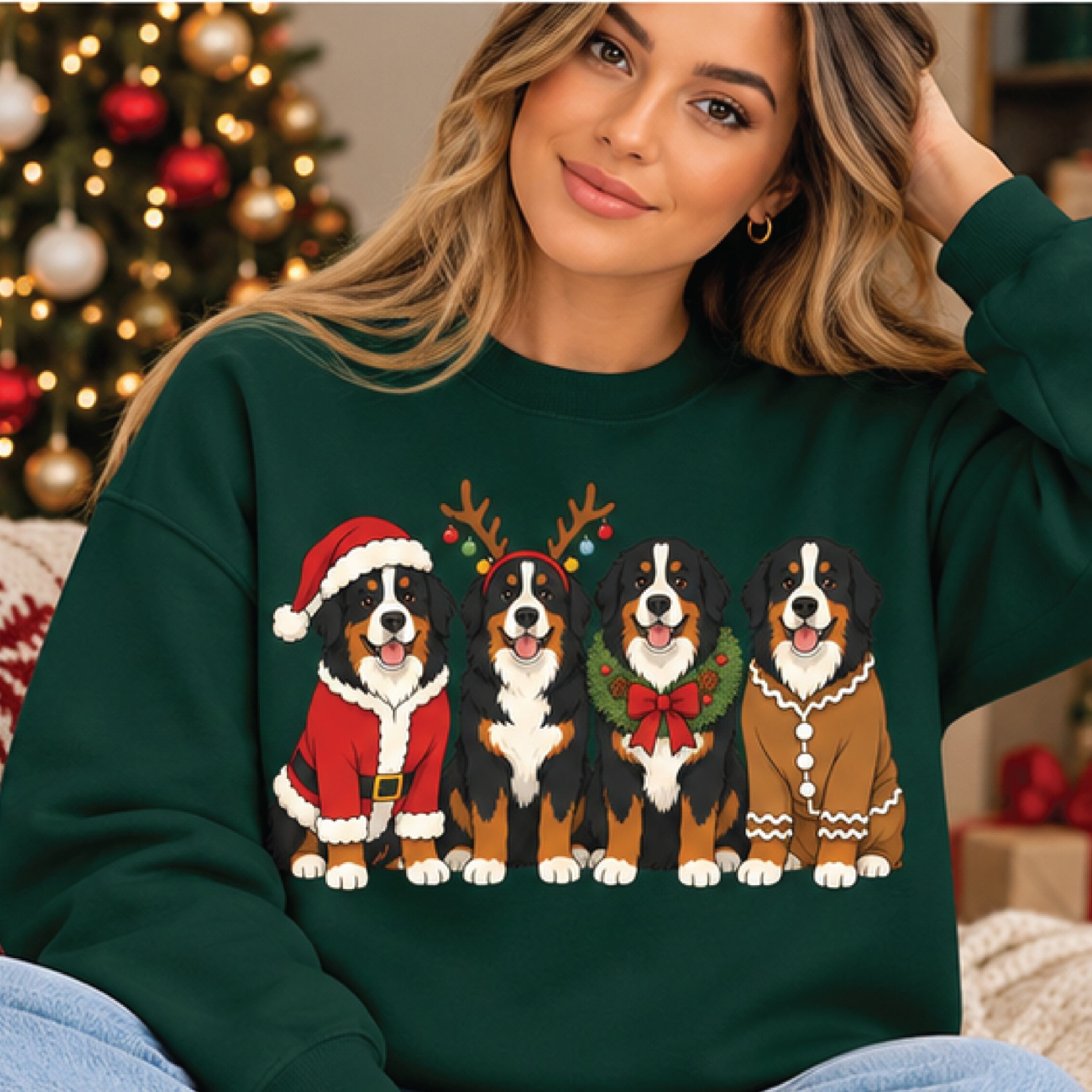 Bernese Mountain Dog Christmas Sweatshirt, Cute Holiday Dogs in Costumes, Festive Dog Lover Gift, Unisex Pet Lover – view 1