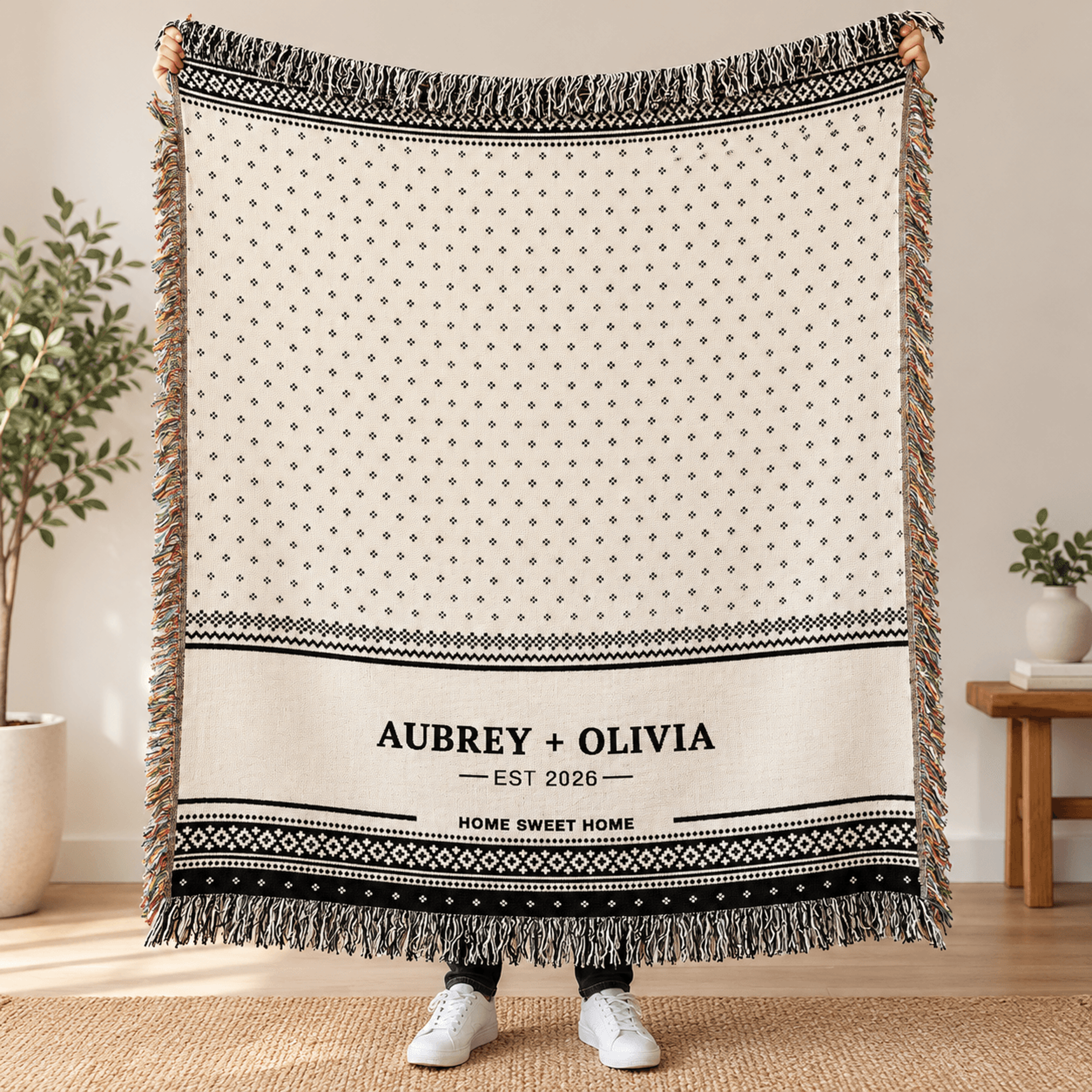 Personalized Woven Blanket With Names And Year Custom Couple Housewarming Gift Home Sweet Home Thro 0