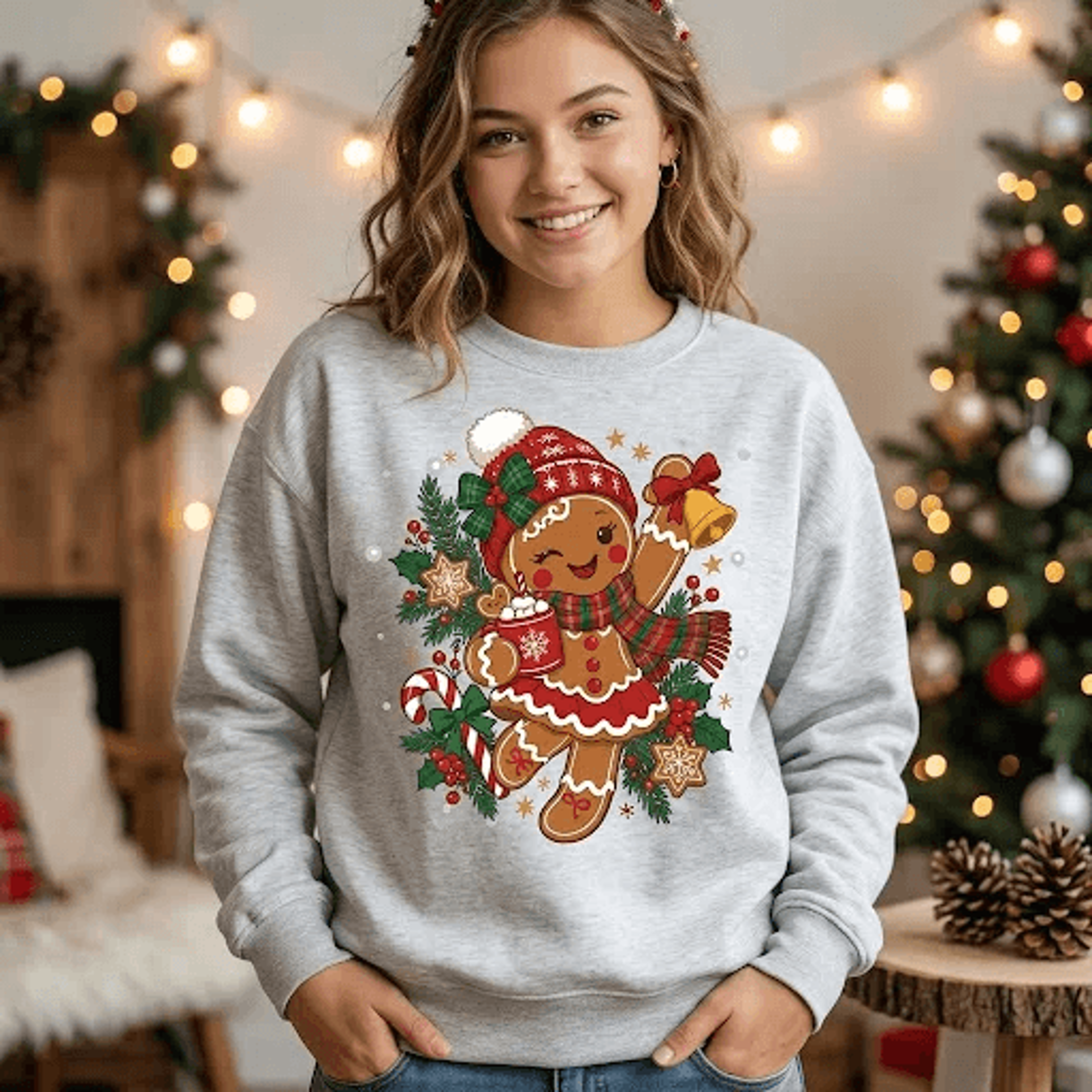 Cute Gingerbread Girl Christmas Sweatshirt Festive Holiday Cookie Graphic Sweet Gingerbread Charact 3
