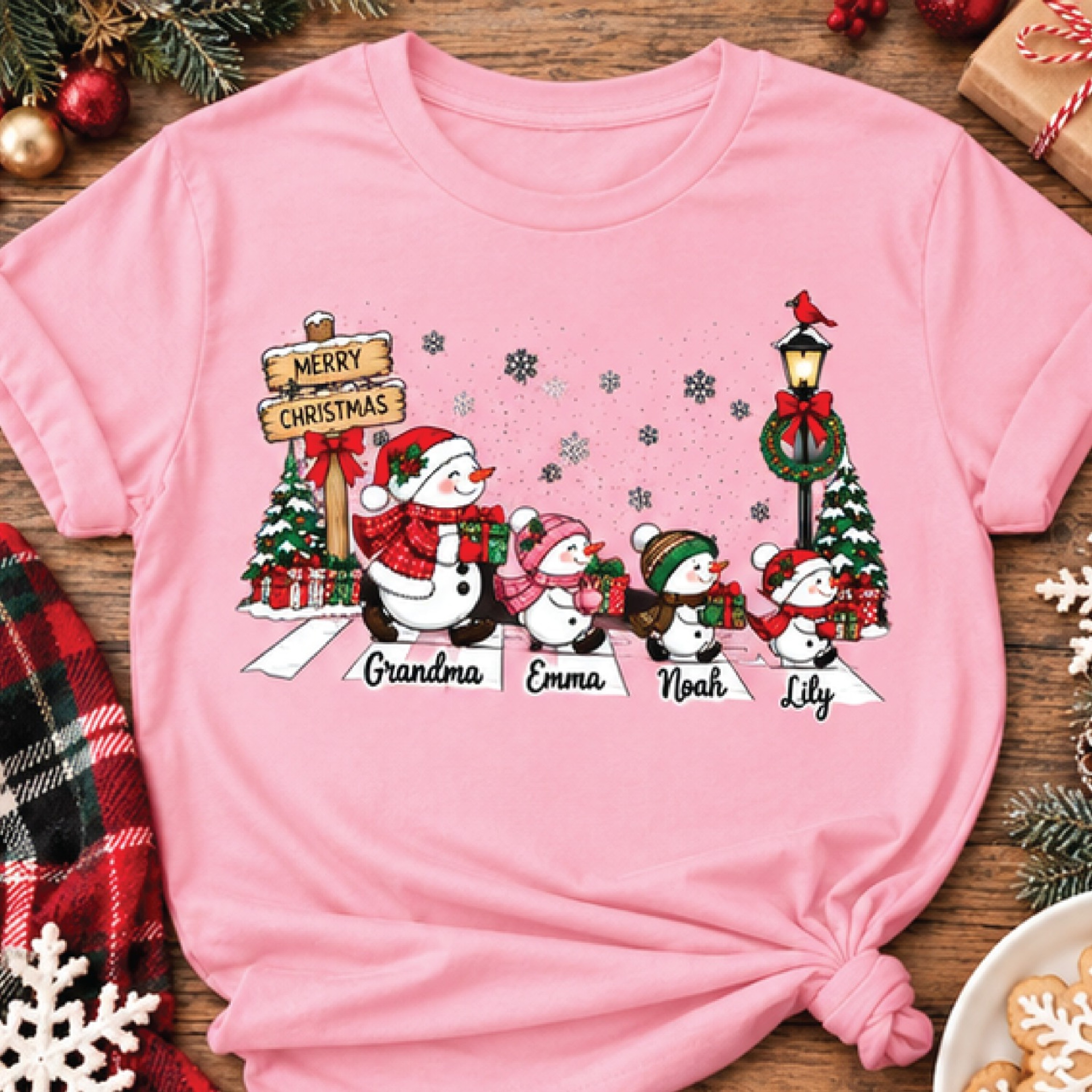Personalized Grandma Christmas Sweatshirt, Custom Grandkids Names Snowman Family Sweatshirt, Cute Holiday Gift – view 1