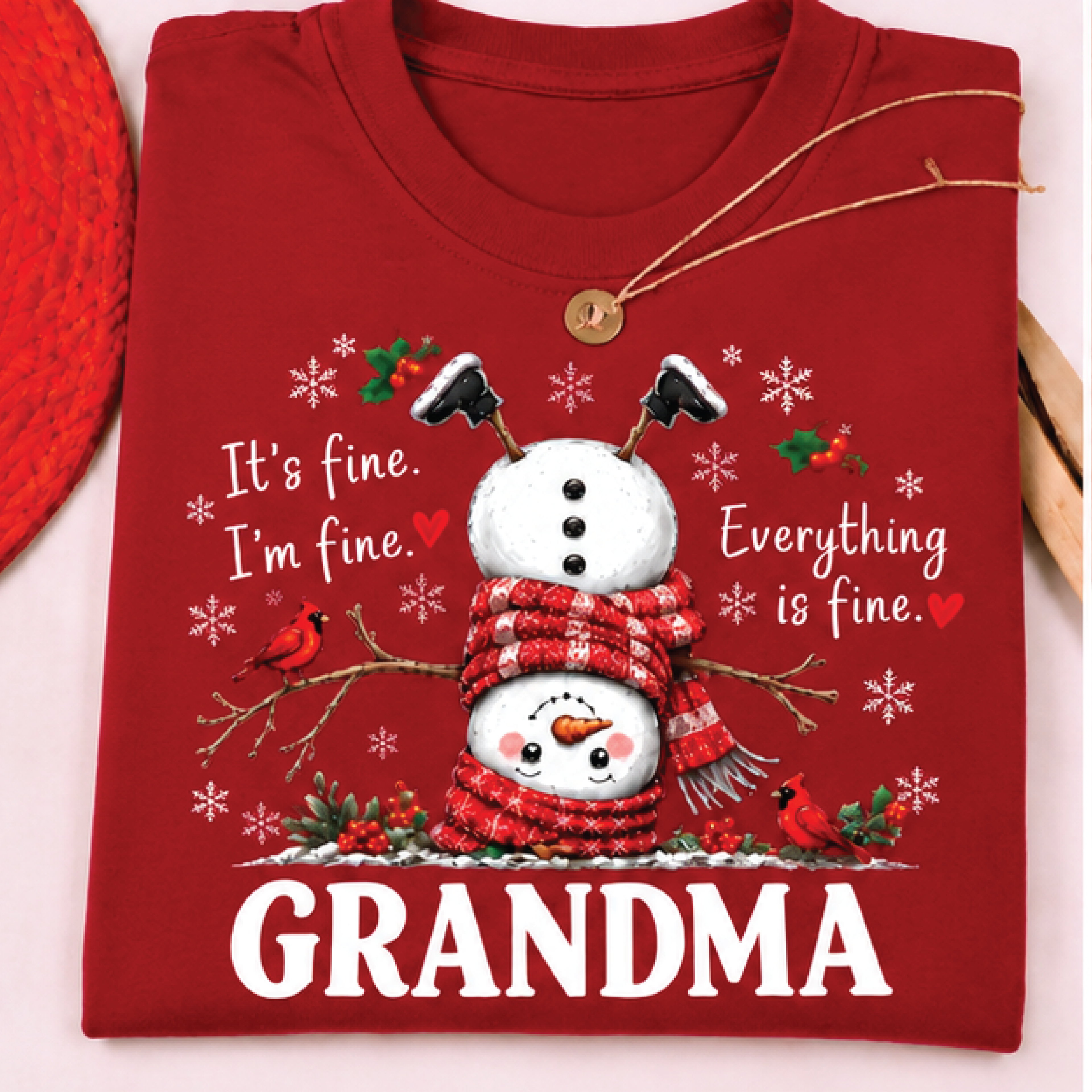 Funny Christmas Grandma Sweatshirt Its Fine Im Fine Everything Is Fine Snowman Design Holiday Grand 0