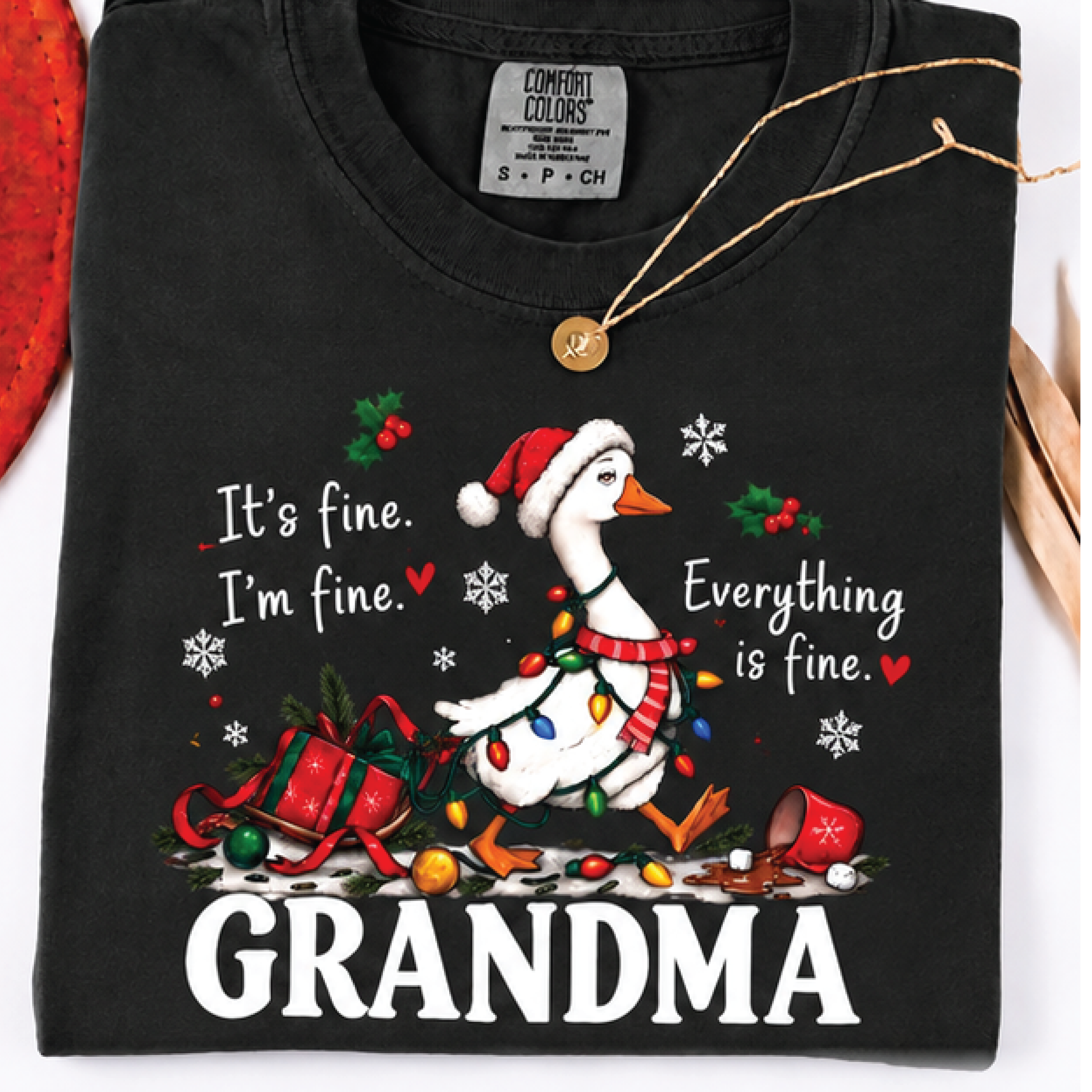 Funny Christmas Grandma Sweatshirt Its Fine Im Fine Everything Is Fine Goose Design Holiday Humor G 0