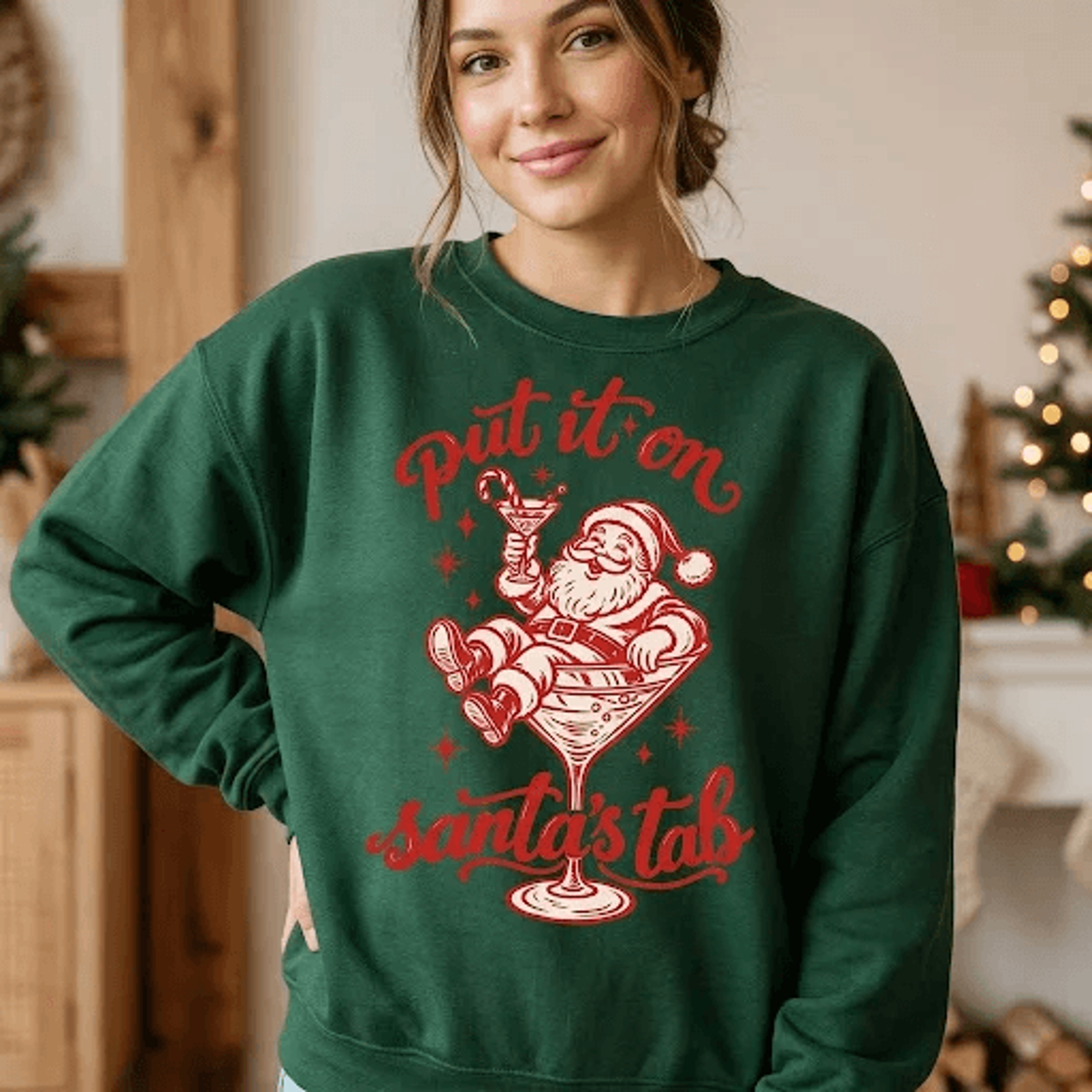 Put It On Santas Tab Christmas Sweatshirt Funny Santa Cocktail Holiday Graphic Retro Christmas Part 1