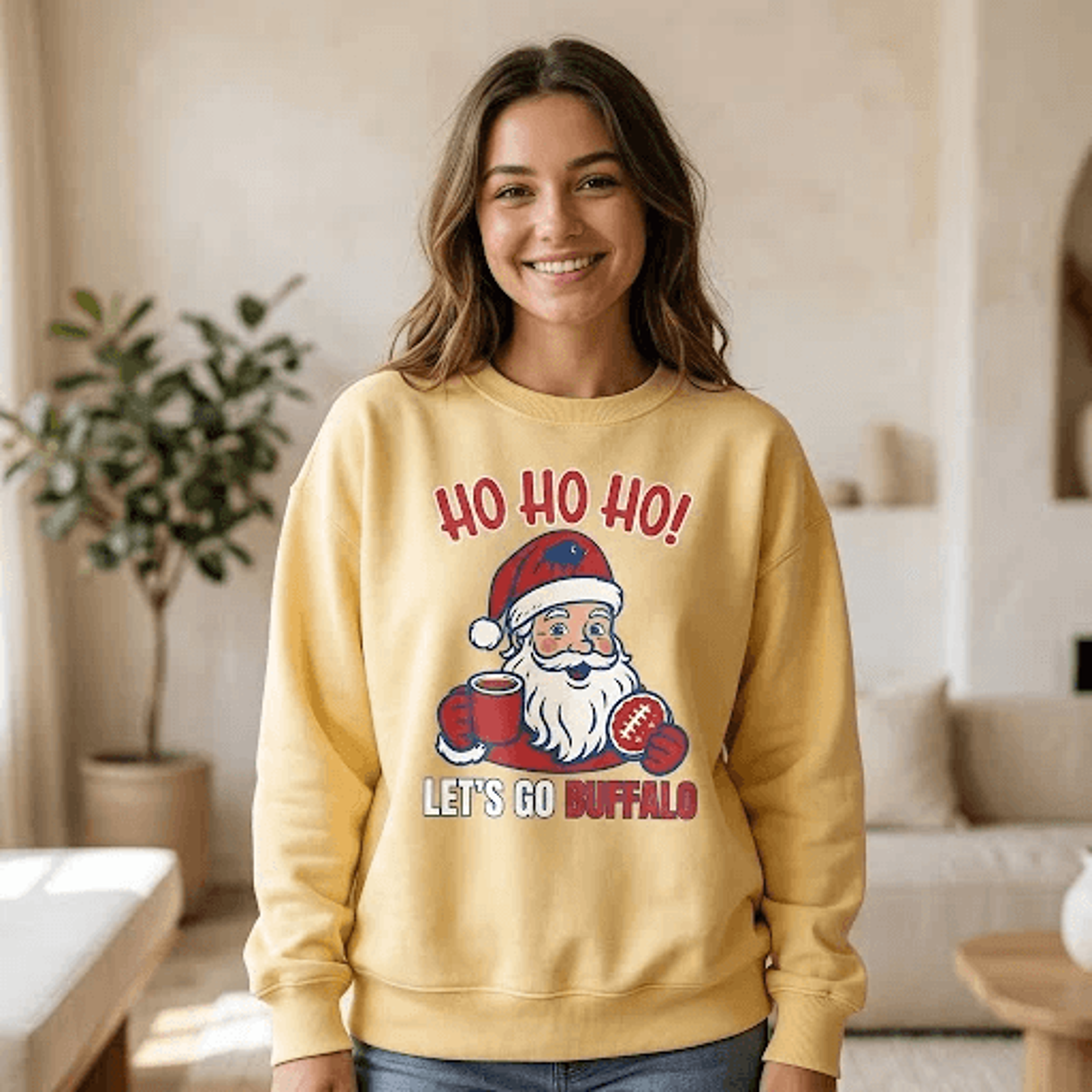 Ho Ho Ho Lets Go Buffalo Christmas Sweatshirt Santa Football Fan Holiday Graphic Buffalo Game Day U 1
