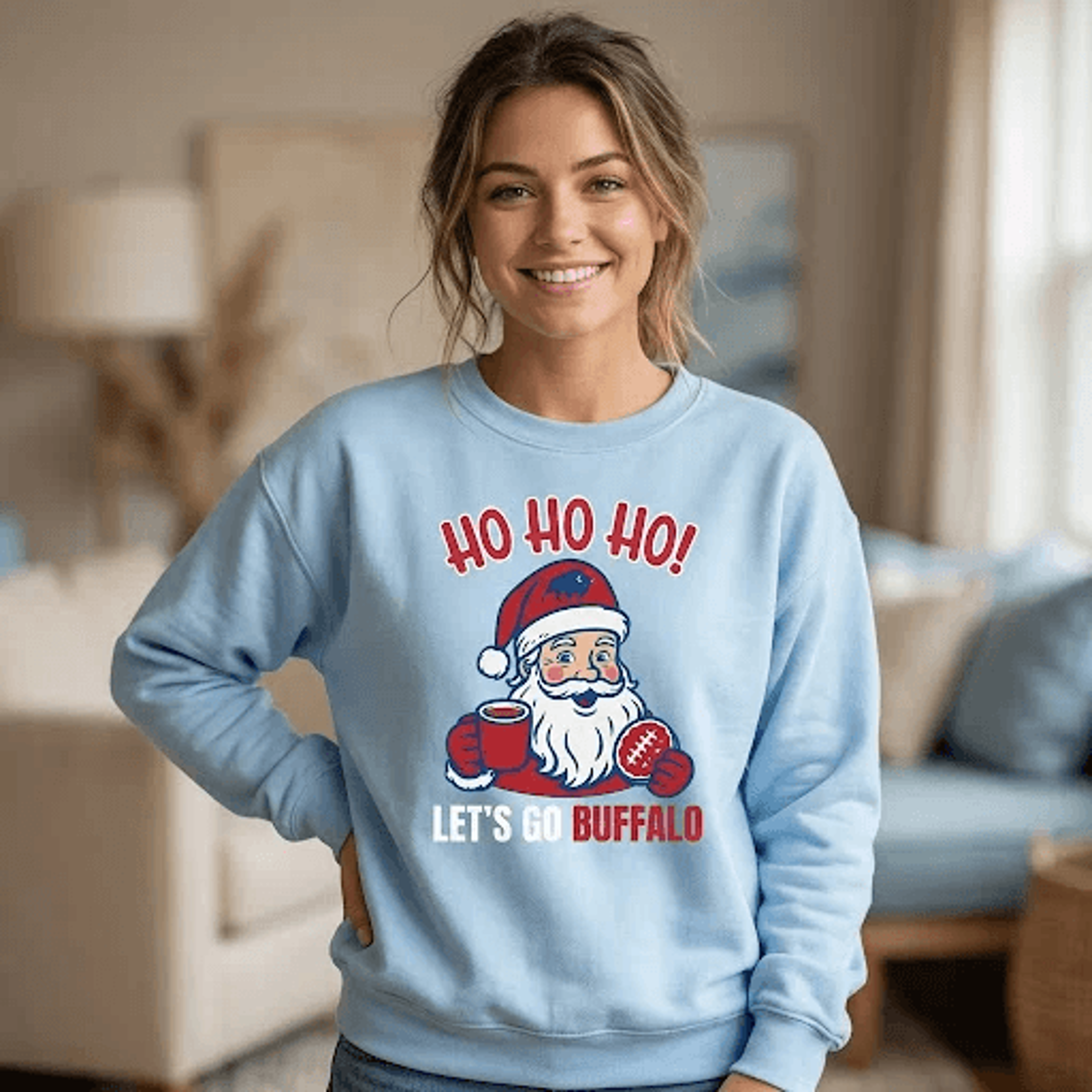 Ho Ho Ho Lets Go Buffalo Christmas Sweatshirt Santa Football Fan Holiday Graphic Buffalo Game Day U 3