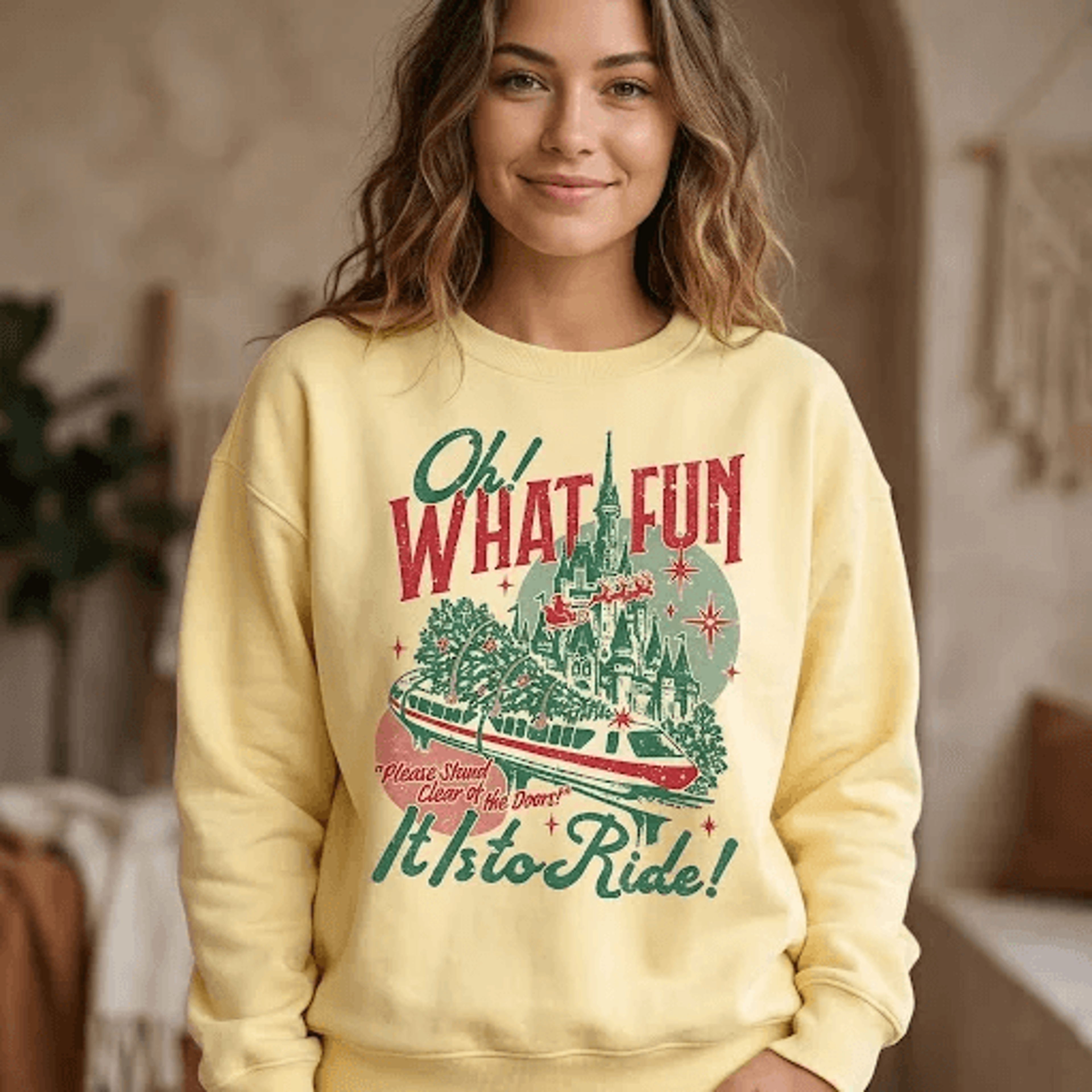 Oh What Fun It Is To Ride Christmas Sweatshirt Retro Holiday Theme Park Castle Graphic Vintage Fest 0